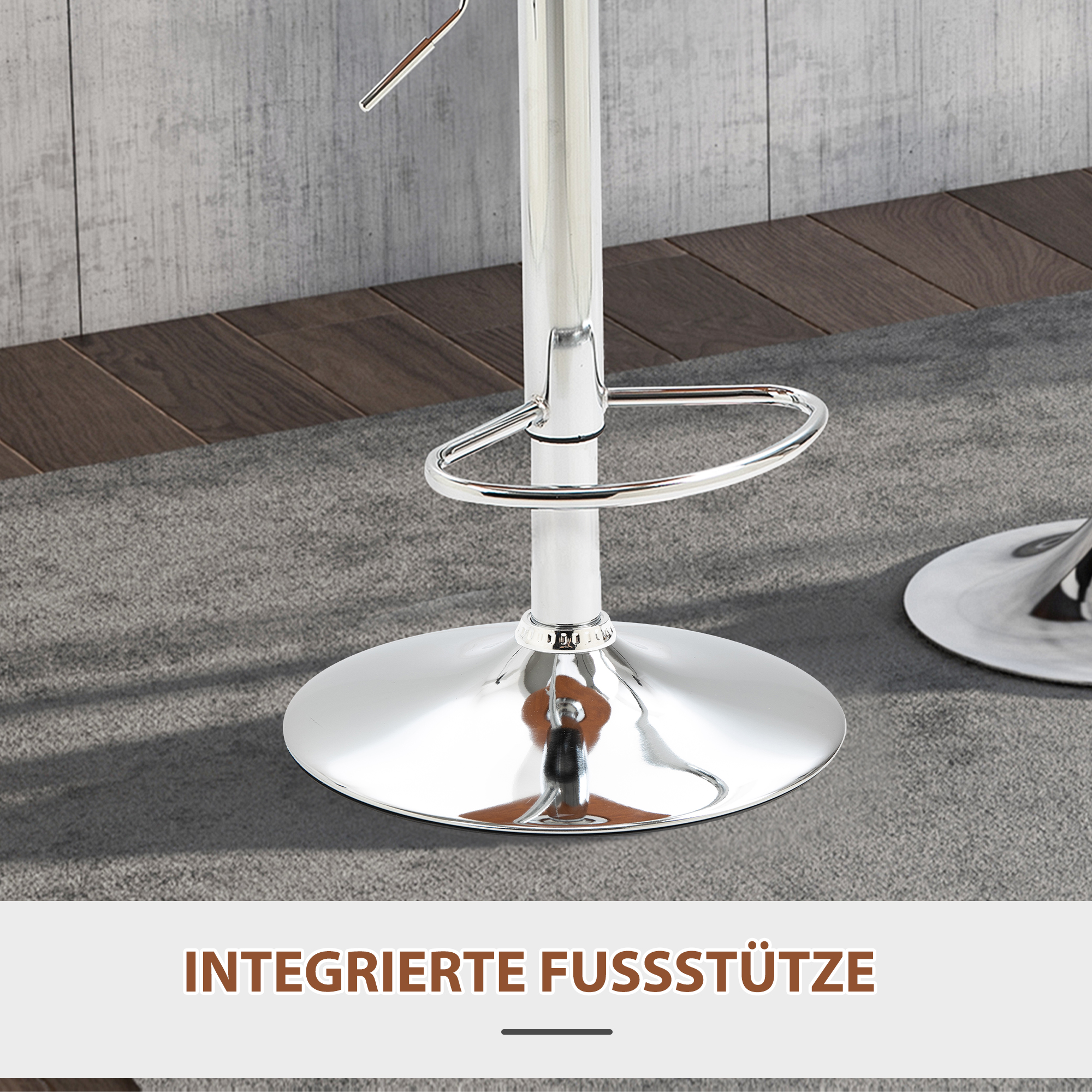 2er-Set Barhocker mit Fußstütze, Barstuhl mit Rückenlehne, Bistrohocker, Esszimmerstuhl höhenverstellbar drehbar, Kunstleder, Schwarz, 46 x 53,5 x 85-106 cm