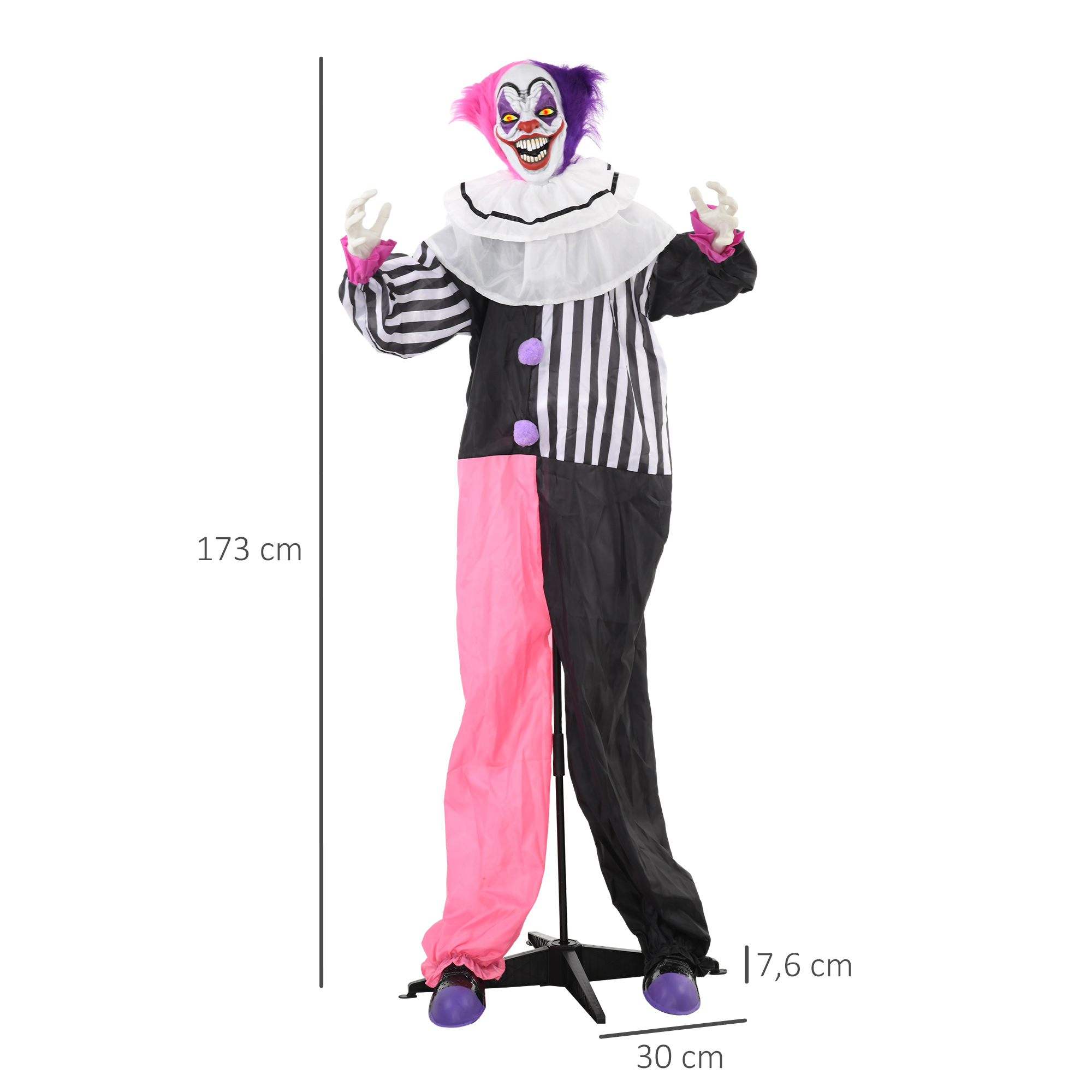 Grusel-Clown Halloween-Dekoration, beweglich, Lach-Funktion, Pink+Lila