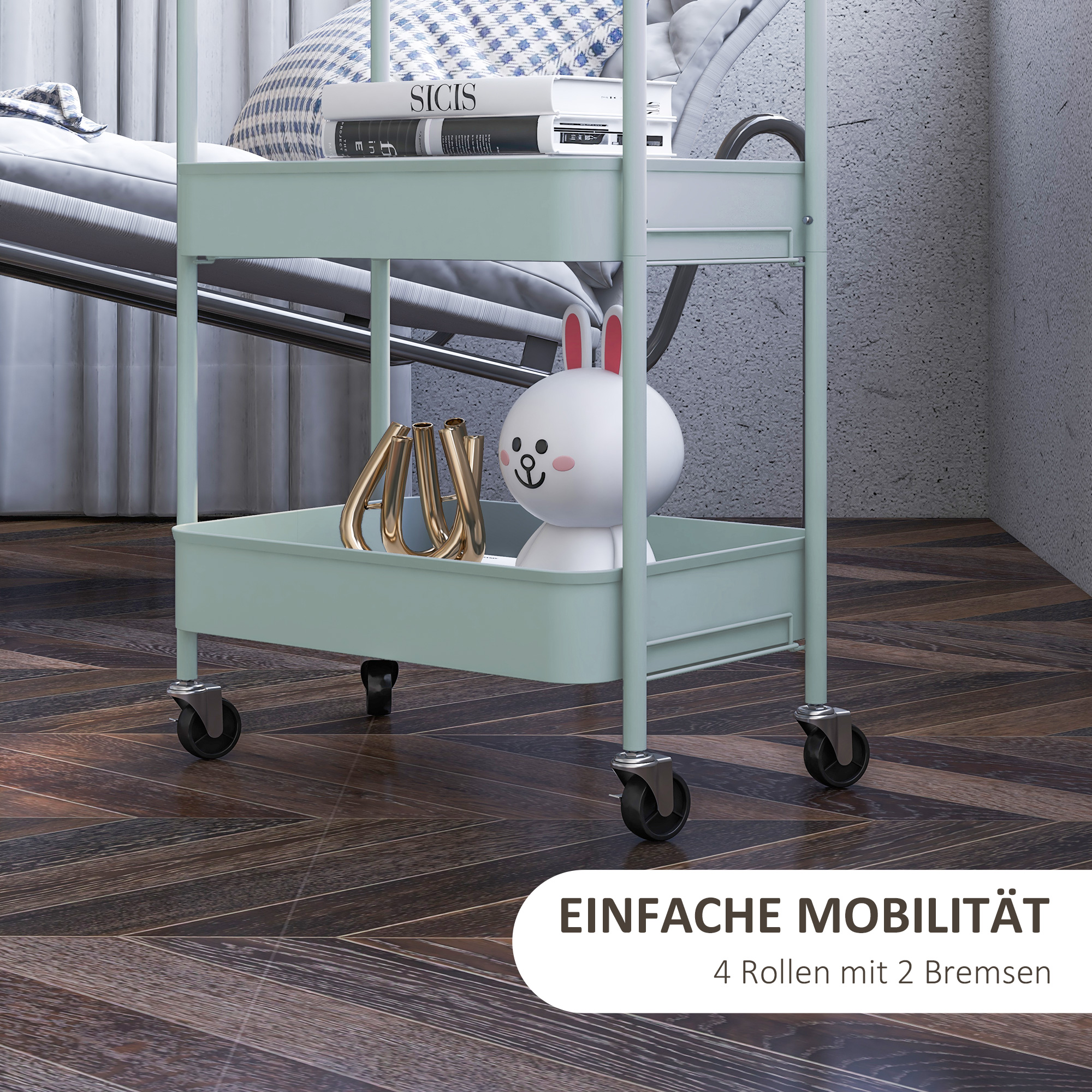 Mehrzweckwagen Rollwagen Küchenwagen, 3 Regale, 4 Rollen, 45 cm x 30,6 cm x 79 cm, Hellblau