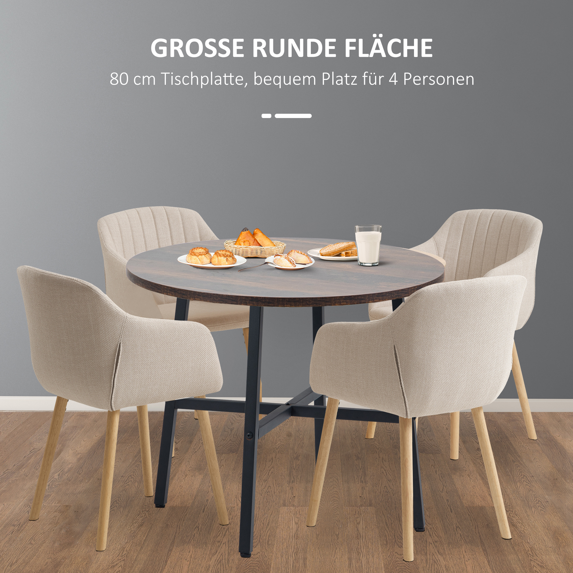 Esstisch Küchentisch, großer Tisch, Industriedesign, Rustikales Design, ?80 x 76 cm, Braun
