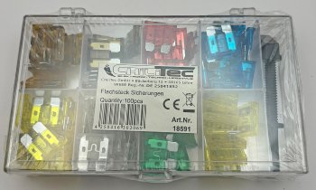 Sortiment Kfz Flachsteck Sicherungen, mit Sortiments-Box, 100-teilig