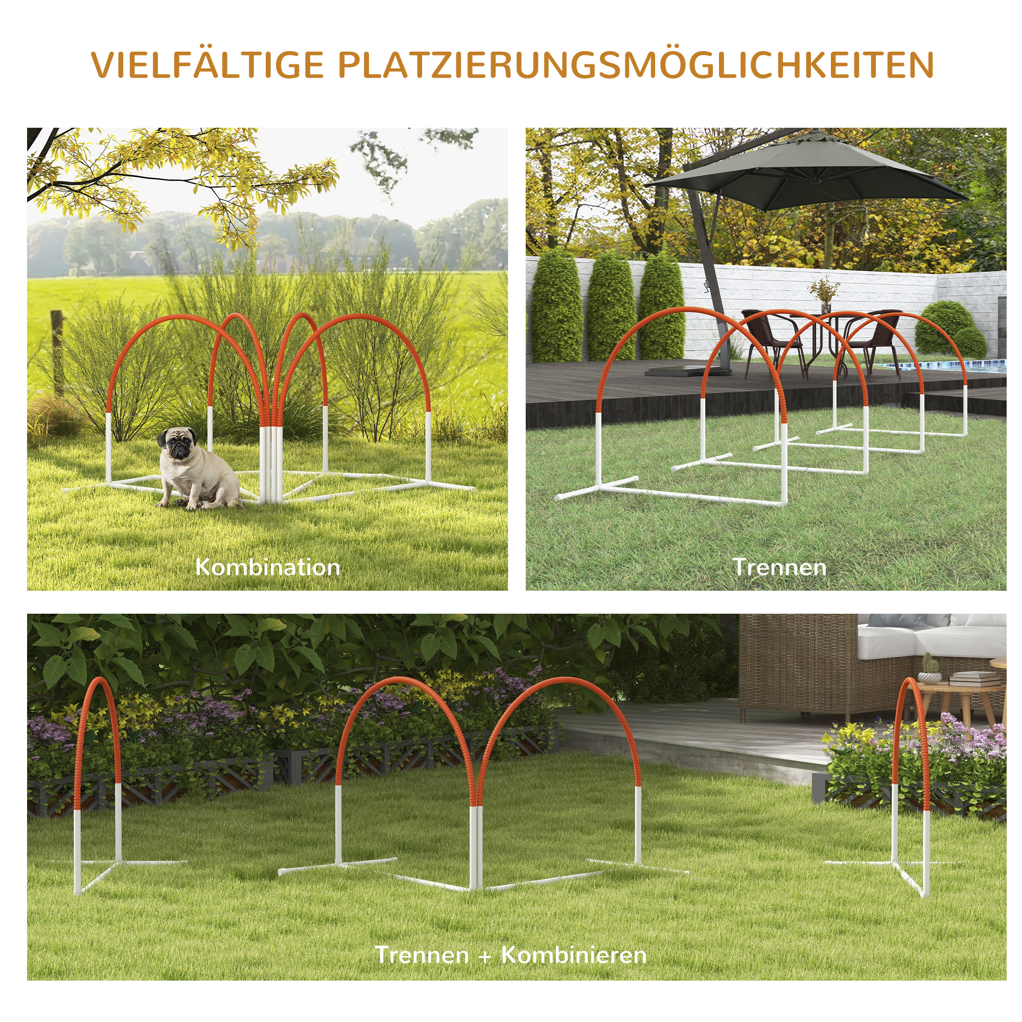 Agility-Set für Hunde, 4-teilig, inkl, Tragetasche, Kunststoff, 89x69x99 cm, Weiß+Orange