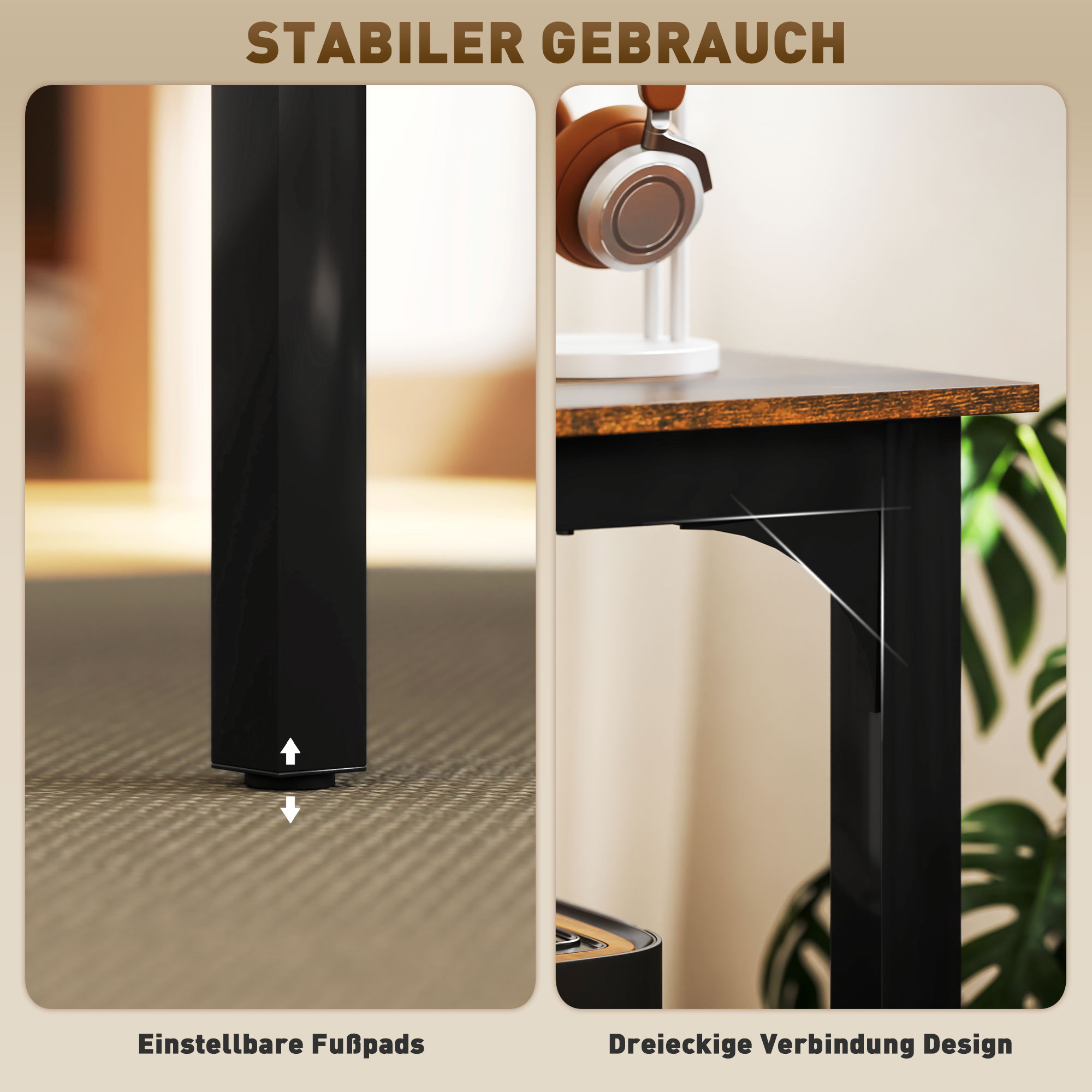 Schreibtisch, Computertisch, rustikales Design, viel Platz, Spanplatte, Braun