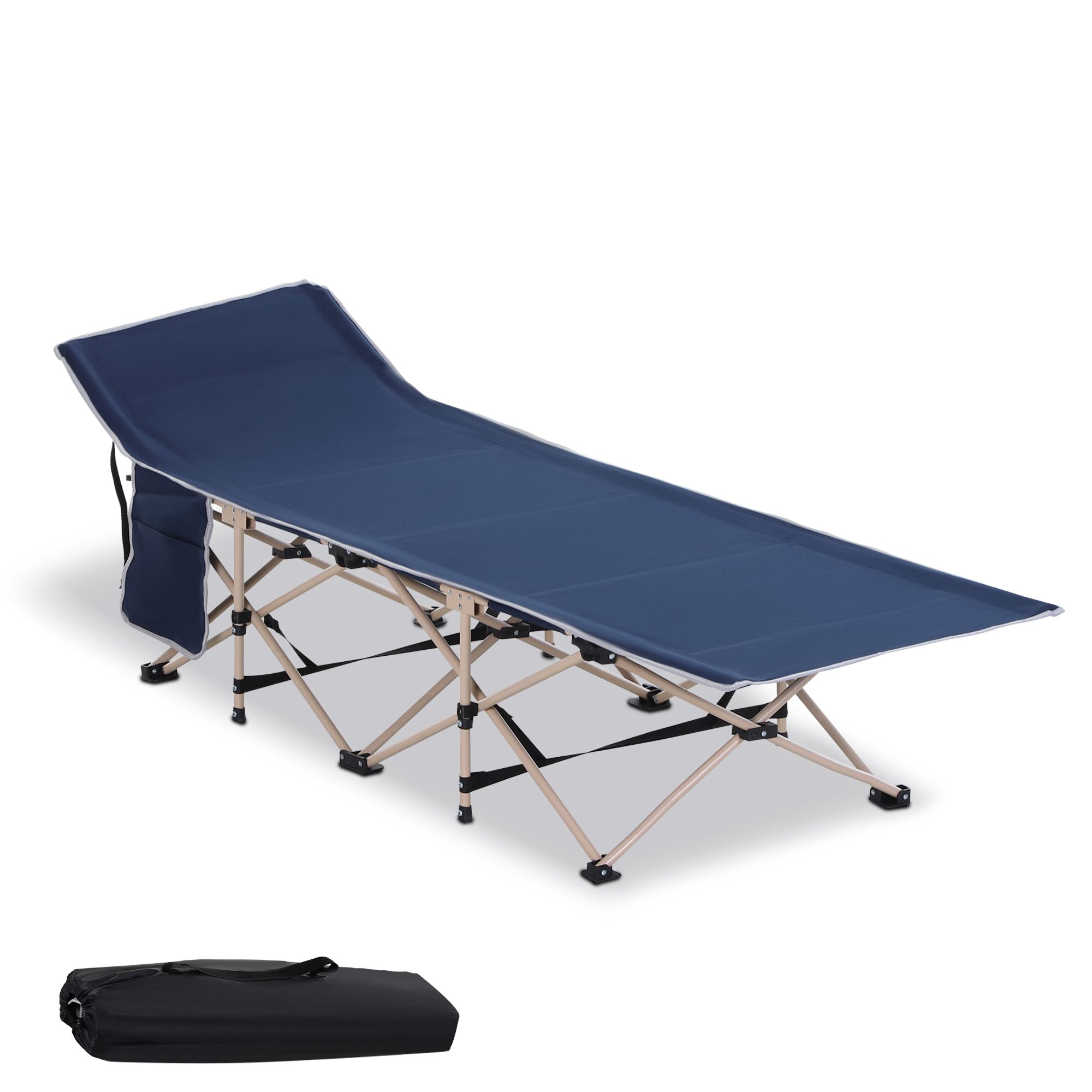 Feldbett, Camping-Bett, klappbar, wetterbeständig, ink. Tragetasche, 190 cm x 68 cm x 52 cm, Blau Feldbett, Camping-Bett, klappbar, wetterbeständig, ink. Tragetasche, 190 cm x 68 cm x 52 cm, Blau