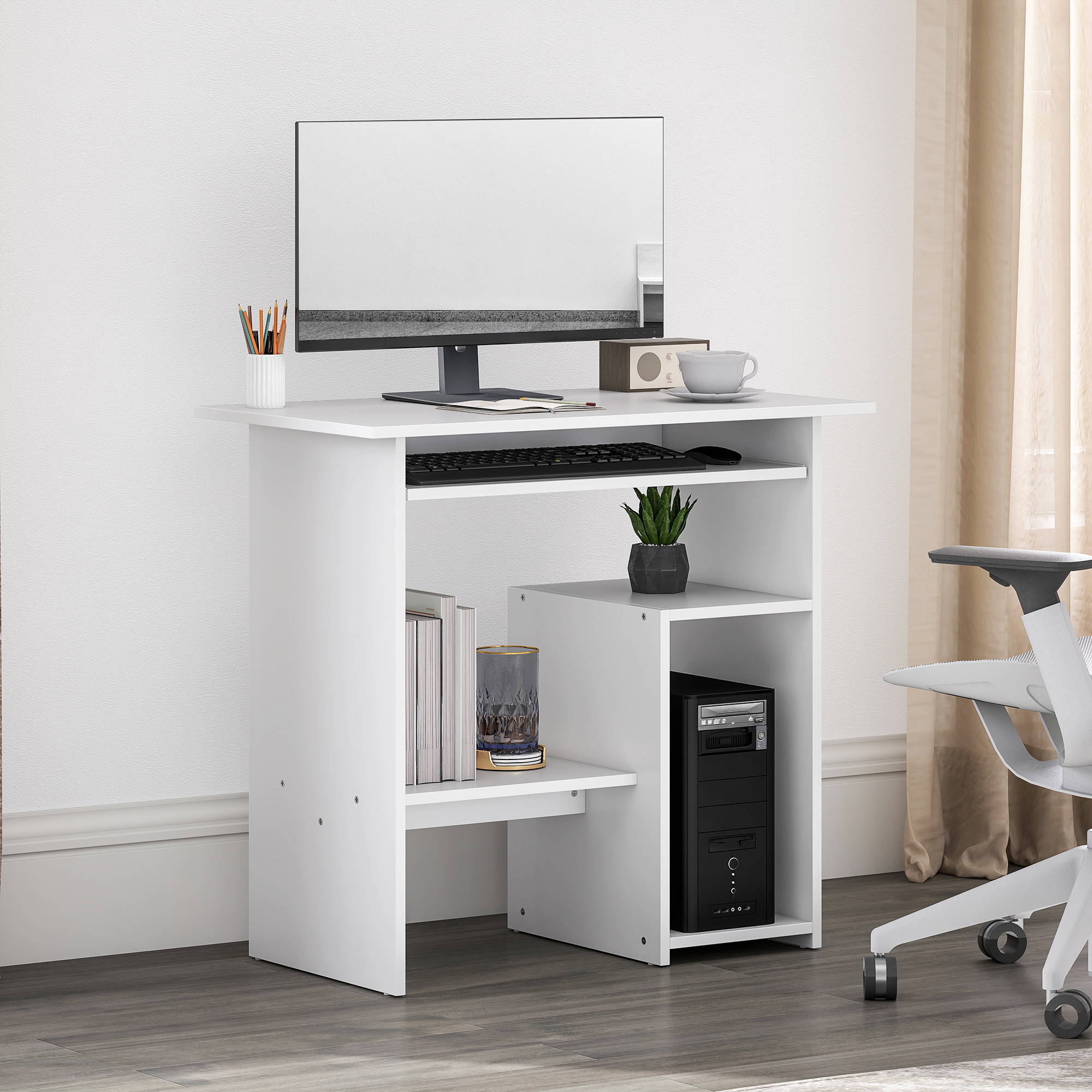 Computertisch, Schreibtisch, Spanplatte, Metall, 80 x 45 x 75 cm, Weiß