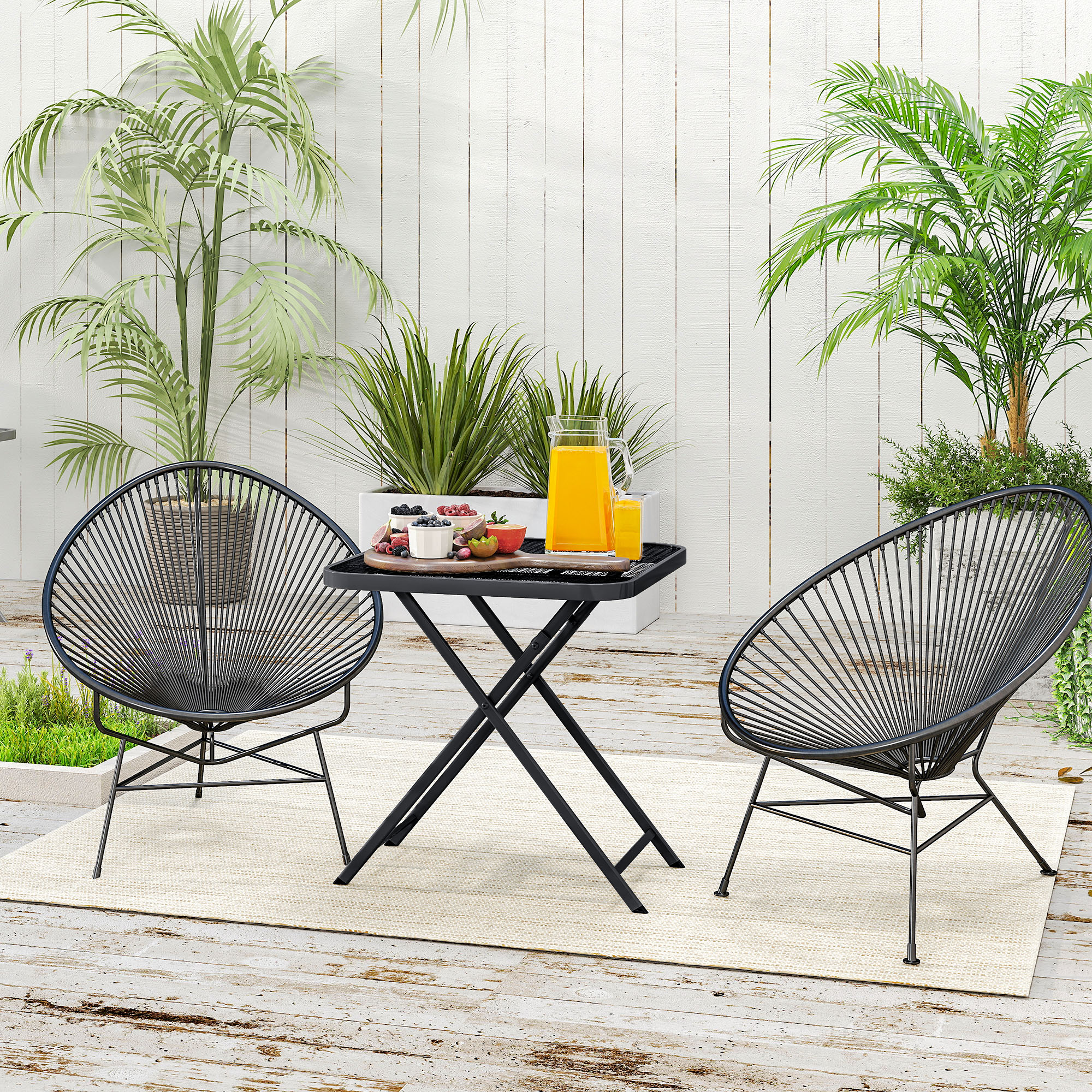 Gartentisch klappbar 70 x70 cm, Wetterfest Balkontisch Klapptisch mit Ausschnitt-Design quadrarisch Schwarz