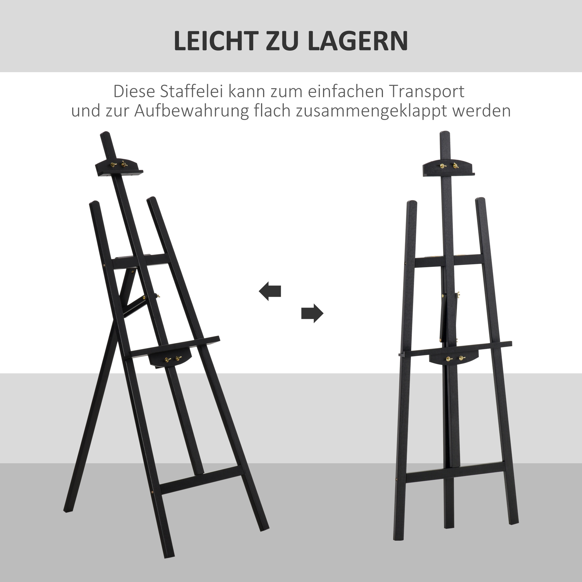 Staffelei Holz 134,5 cm hoch Holzstaffelei für Leinwände bis 108 cm Feldstaffelei Atelierstaffelei für Malerei, Skizze, Hochzeit, Ausstellung Schwarz