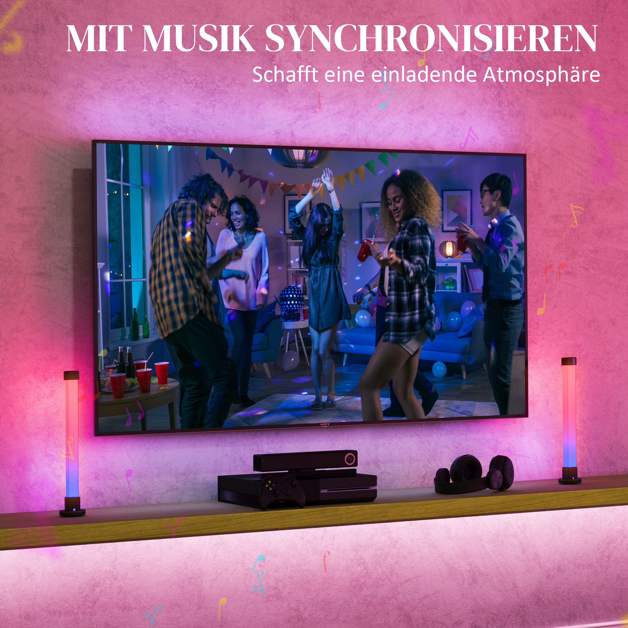 2er-Set LED-Lampe, Tischlampe mit App- und Fernsteuerung, Musik-Synchronisation, Farb-Modi, Timer, Weiß