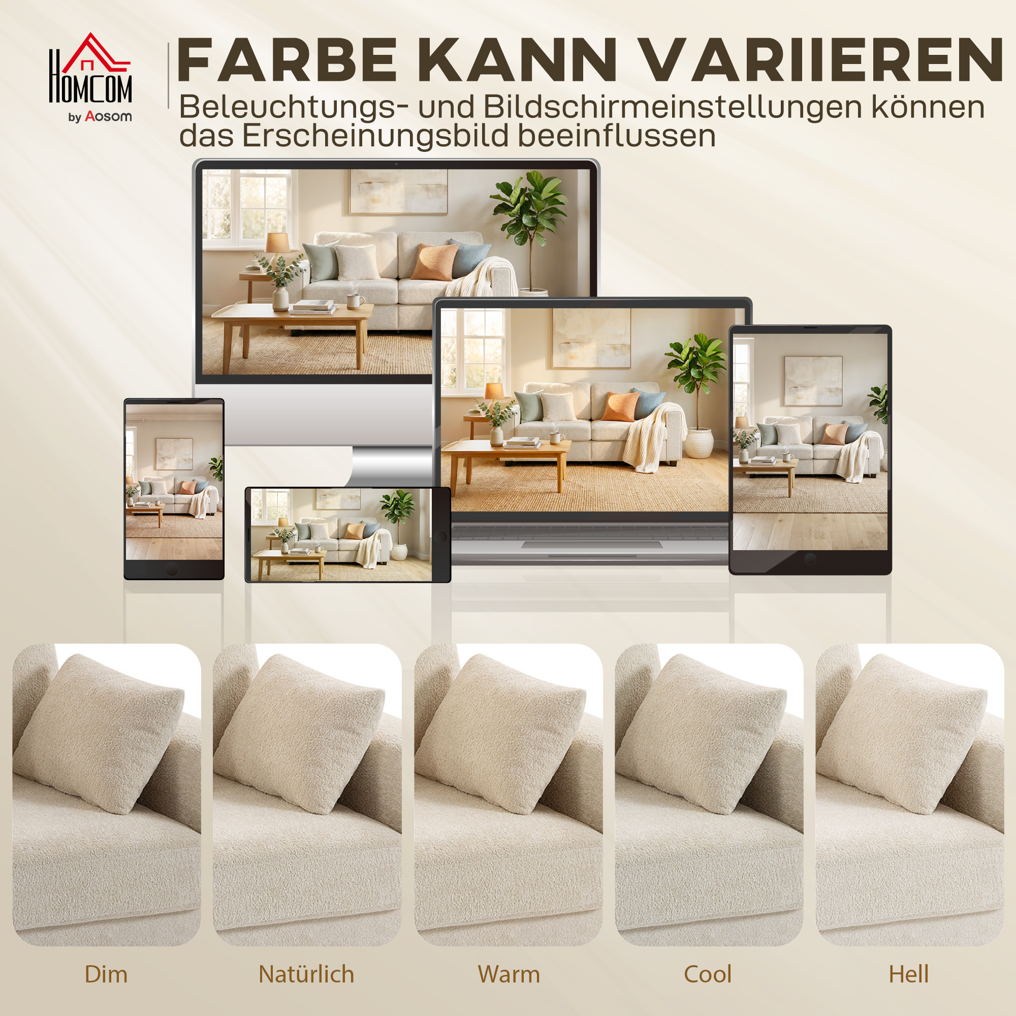 beiges 3-Sitzer-Sofa mit Raindrop-Samtbezug, tiefem Sitz, Federkissen, breiten Armlehnen und 4 Kissen