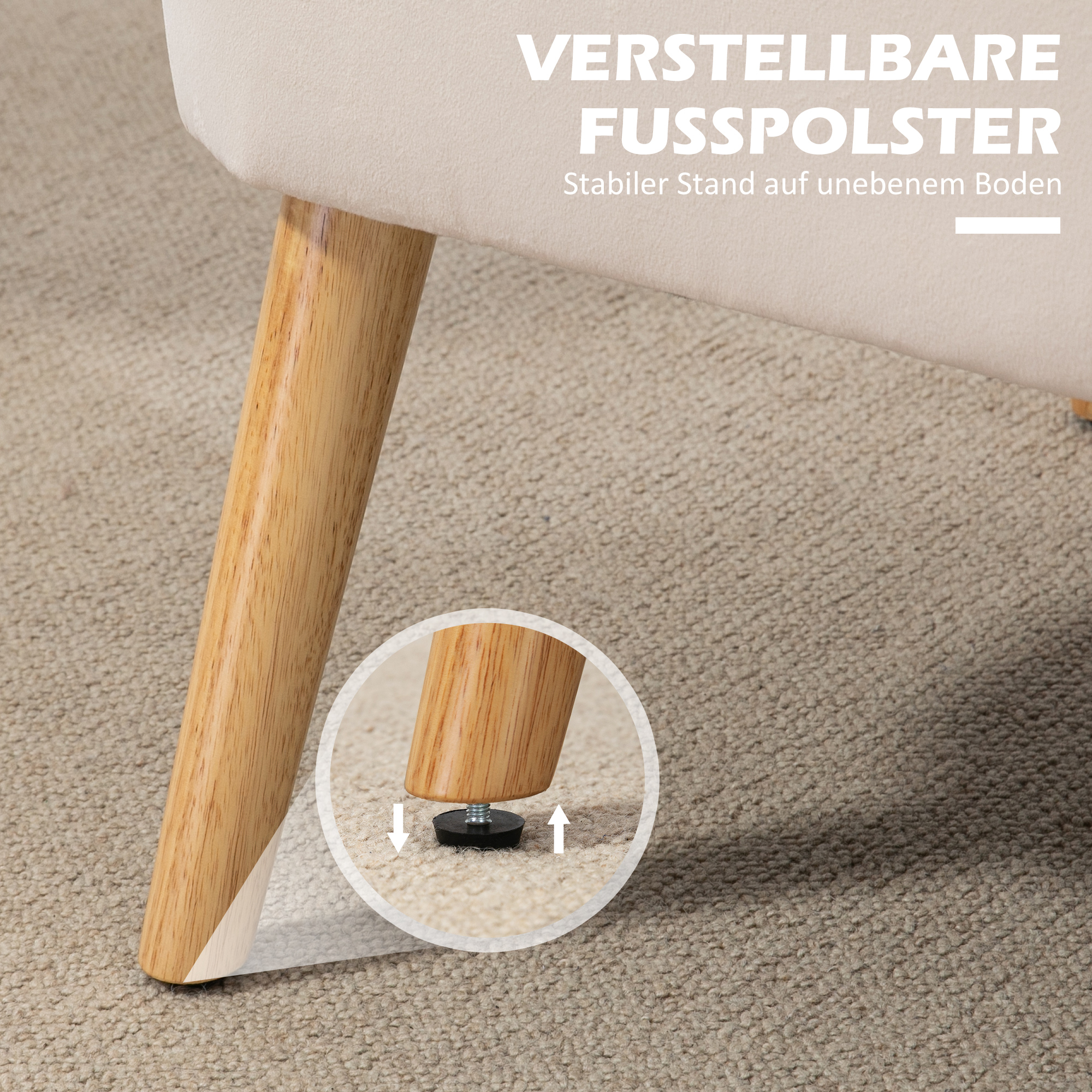 Sofa Retrodesign 2-Sitzer-Sofa, Holzbeine, 117 cm x 56,5 cm x 77 cm, Cremeweiß