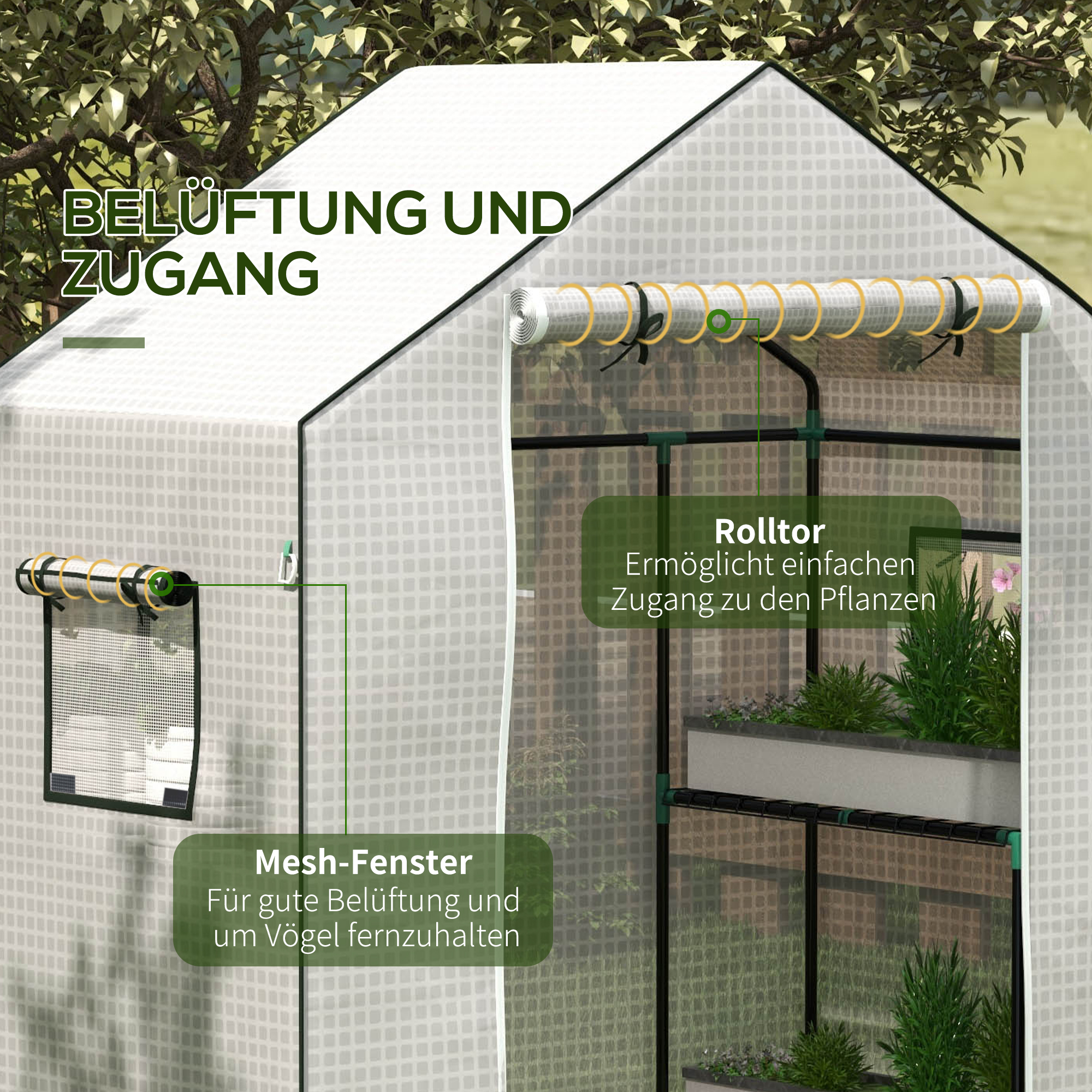 Ersatzfolie für Gewächshaus, Ersatzabdeckung mit UV-Schutz, Rolltür, Seitenfenster, 140 x 73 x 190 cm, Weiß