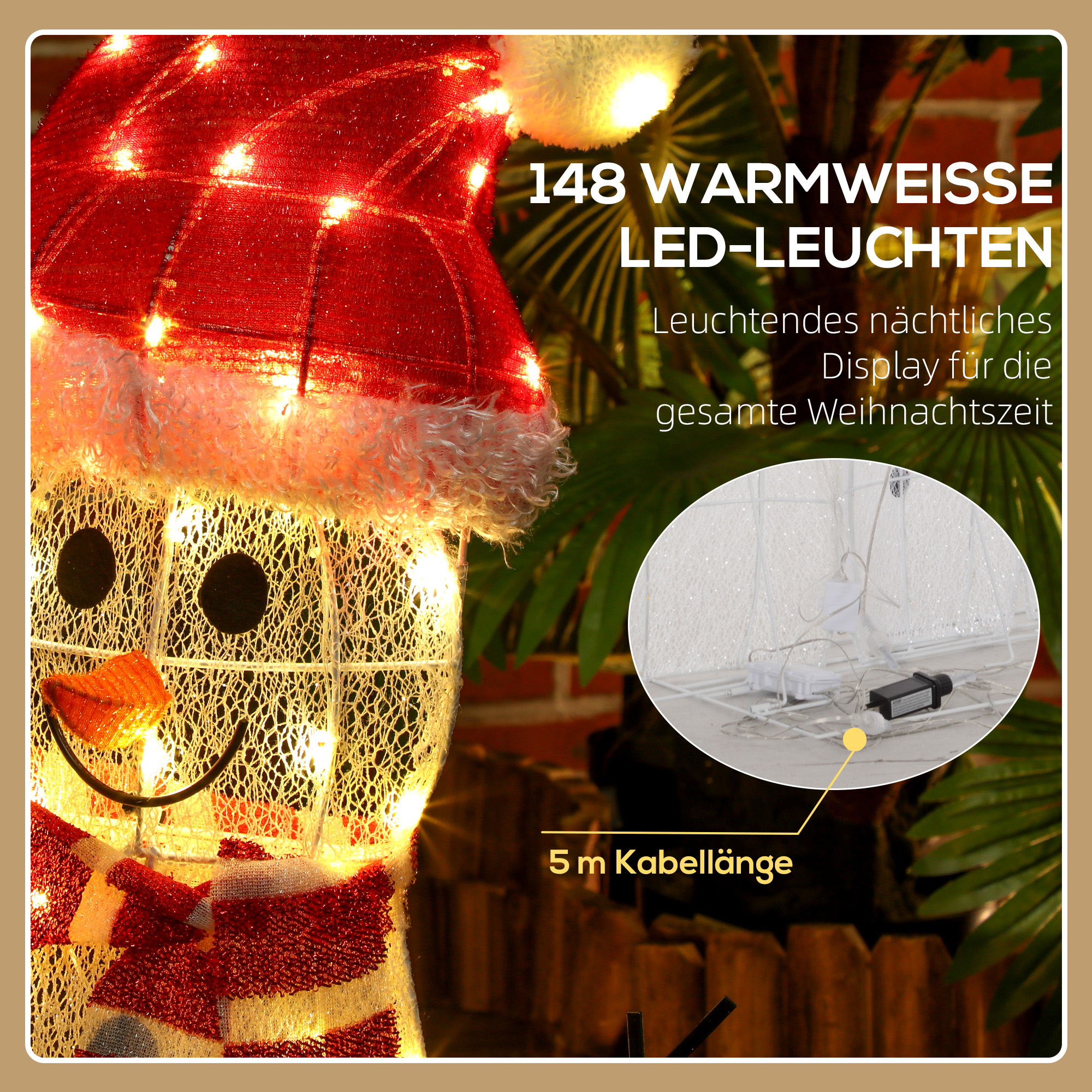 Schneemannfamilie, 148 LEDs, Weihnachtsbeleuchtung, wetterfest, glänzend, Weiß