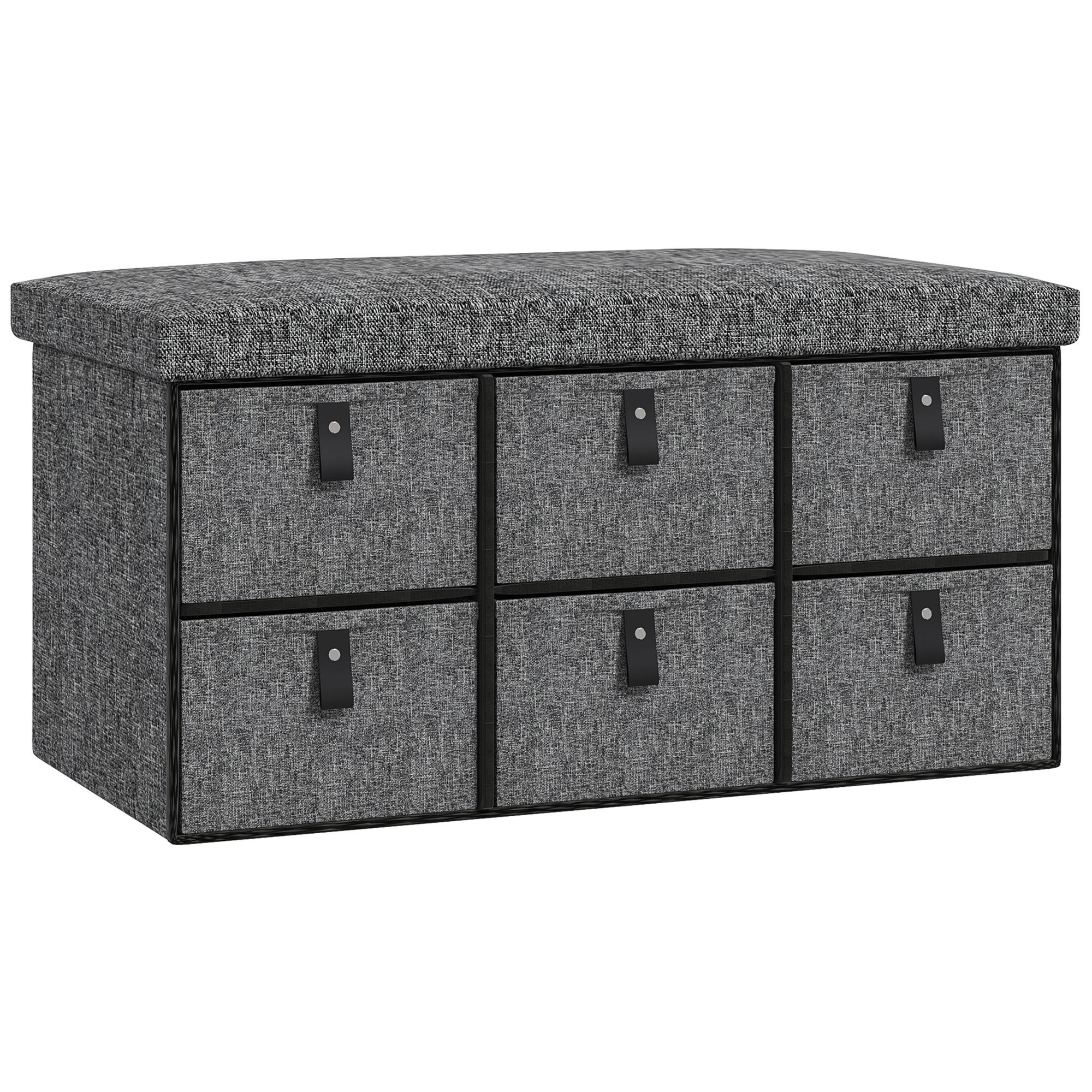 Gepolsterte Schuhbank, 6 Schuhfächer, MDF-Rahmen, Leinenoptik, Grau