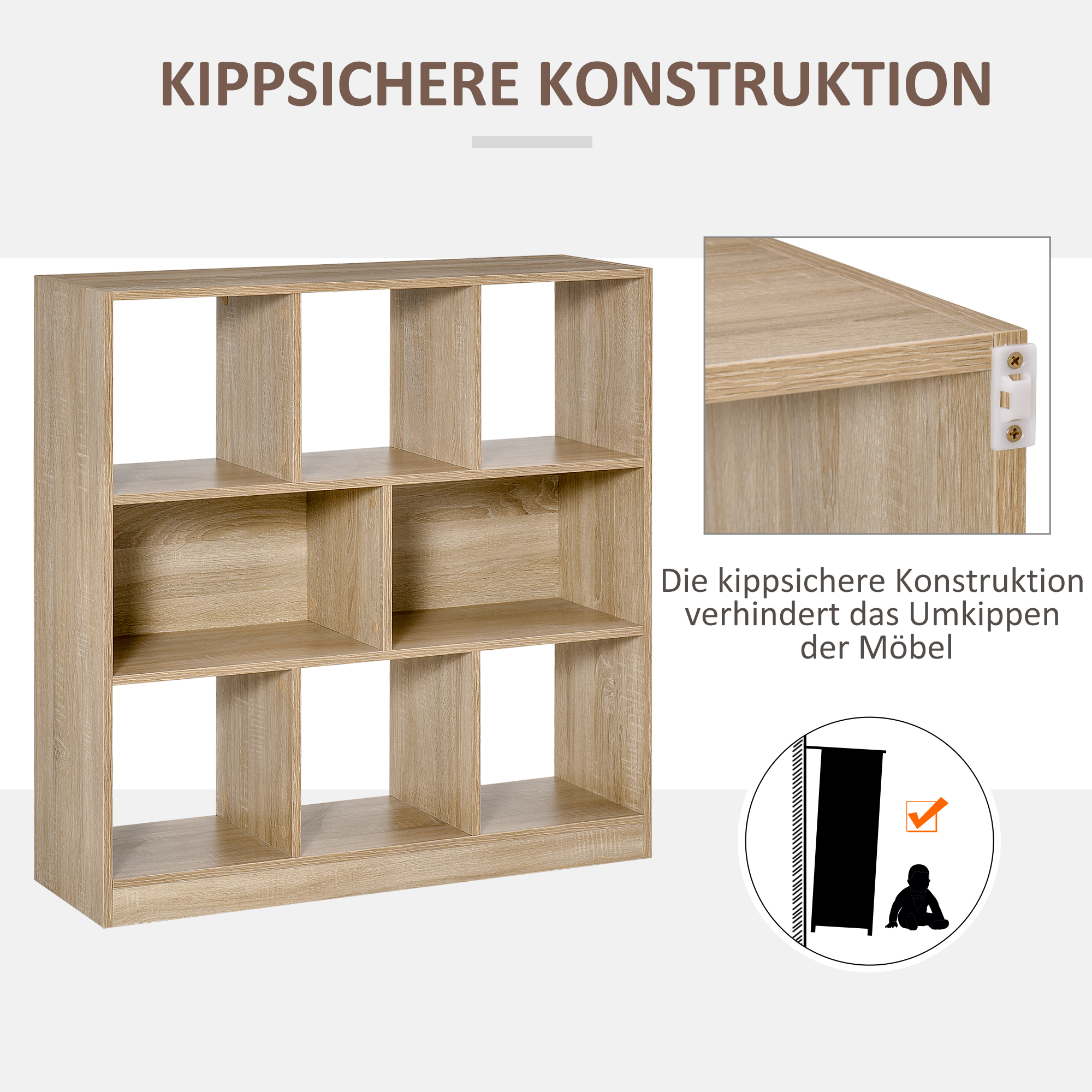 Bücherregal Regal Standregal, 8 Regalfächer, 97,5 x 30 x 100 cm, Eichen-Optik
