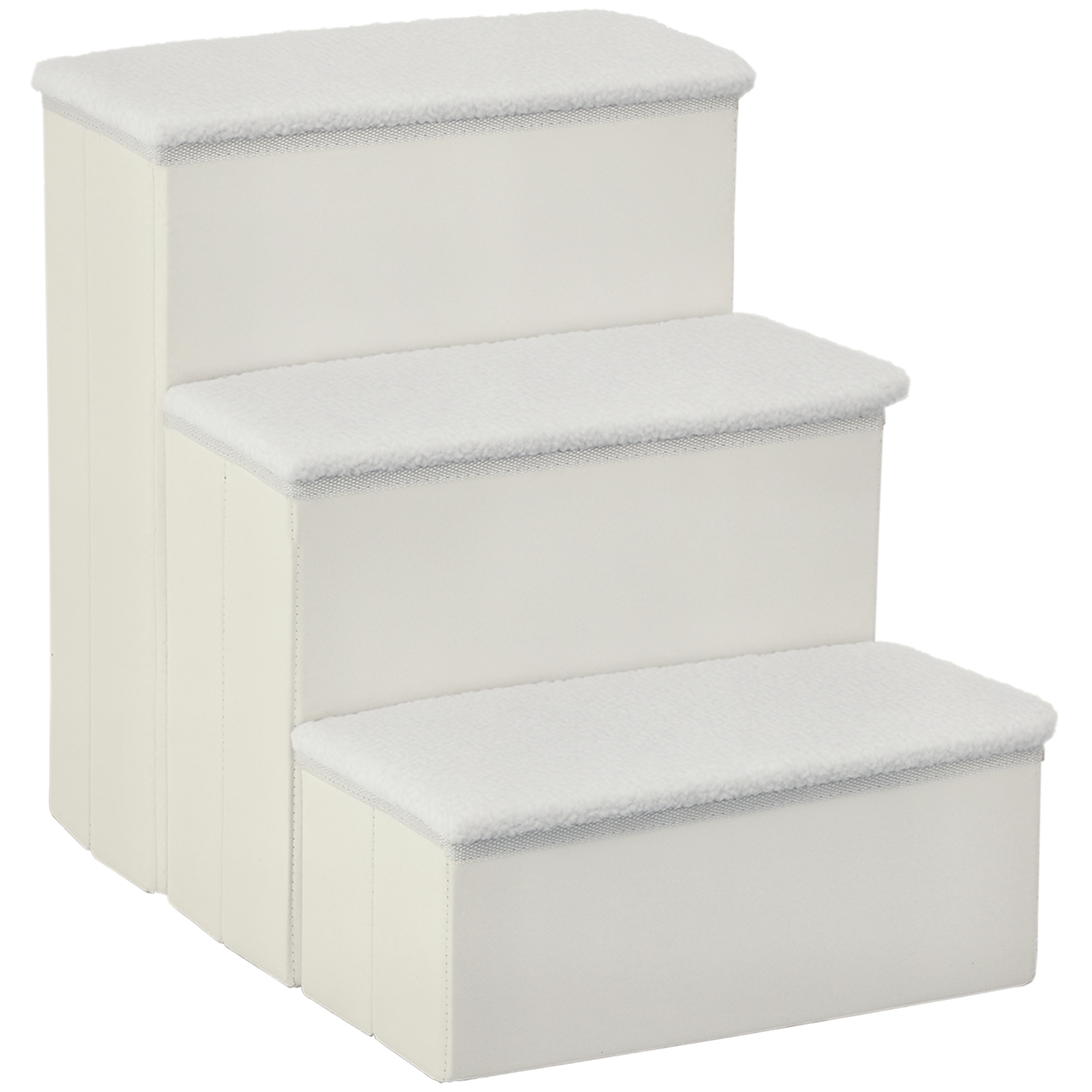Hundetreppe 3 Stufen 48 cm Hoch Haustiertreppe für kleine und alte Tiere klappbar Katzentreppe Hunderampe Einstiegshilfe für Bett, Sofa, Couch und Auto Weiß