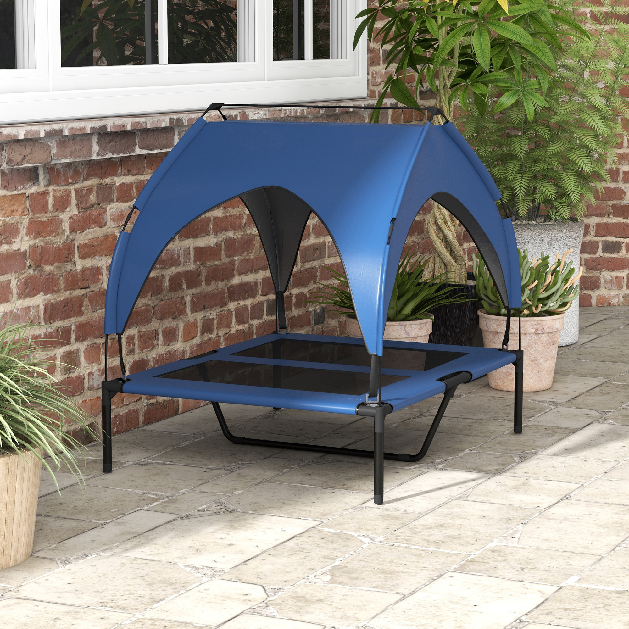 Hundebett mit Dach, atmungsaktiv, wasserabweisend, bis 30 kg, 91 x 76 x 89 cm, Dunkelblau