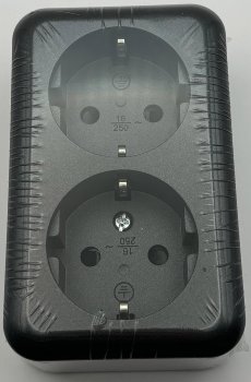 FASKO Doppel-Steckdose, AP, Anthrazit / 250V~/ 16A, Aufputz, Schraubanschluss