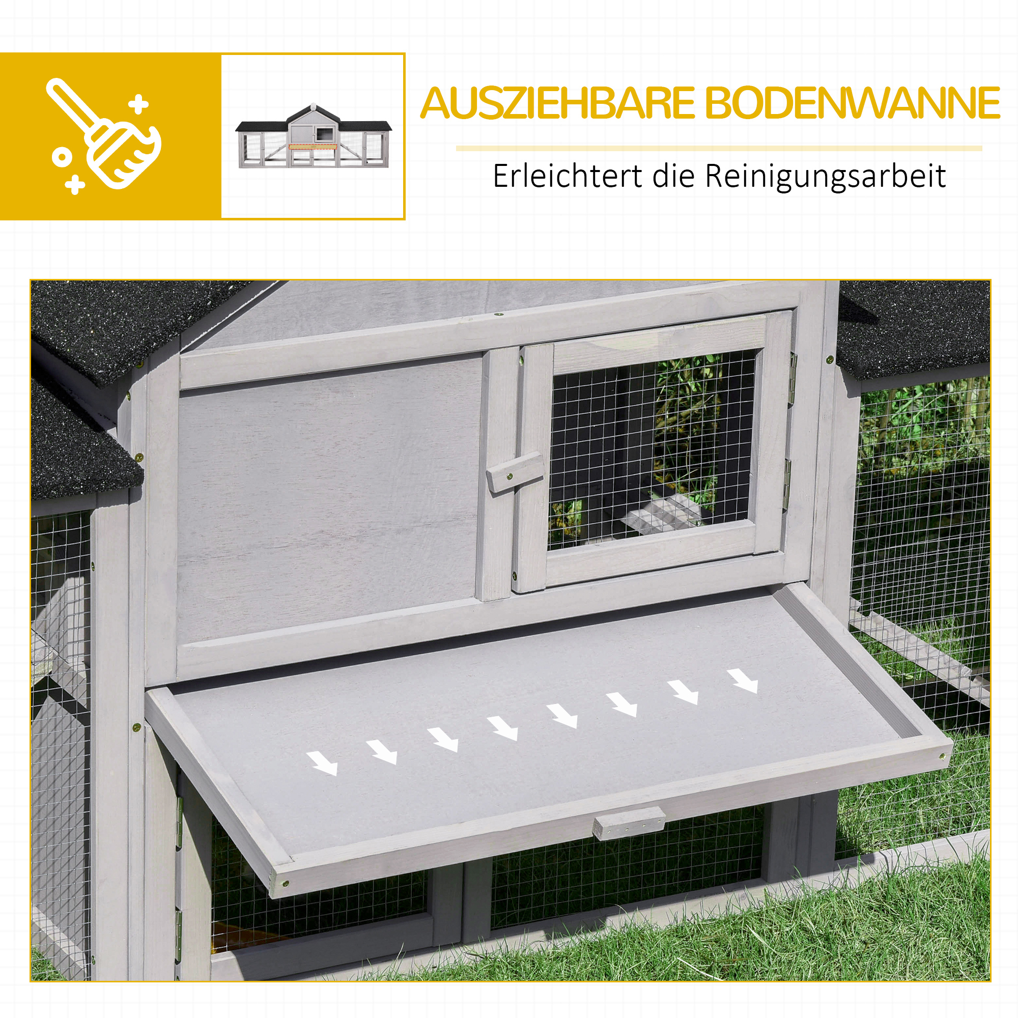Kleintierstall mit 2 Freiluftgehegen Asphaltdach Tannenholz Grau + Schwarz