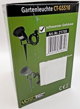 Gartenleuchte "CT-GS10", schwarz / 230V, 1,5m Kabel+Erdspieß, GU10 Fassung