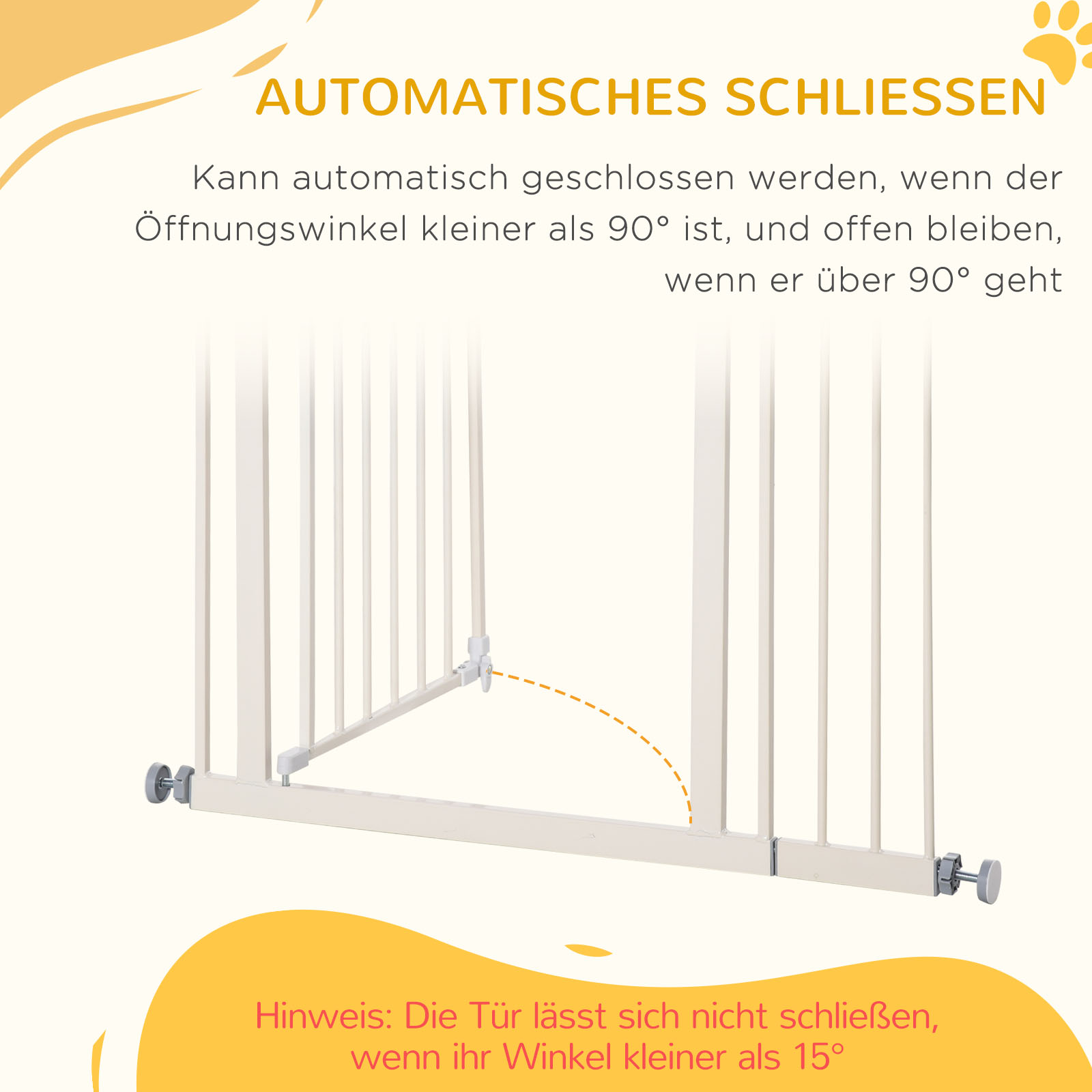 Absperrgitter für Hunde, extra hoch, Schließautomatik, Metallrahmen, 97,5 x 104,1 cm, Weiß
