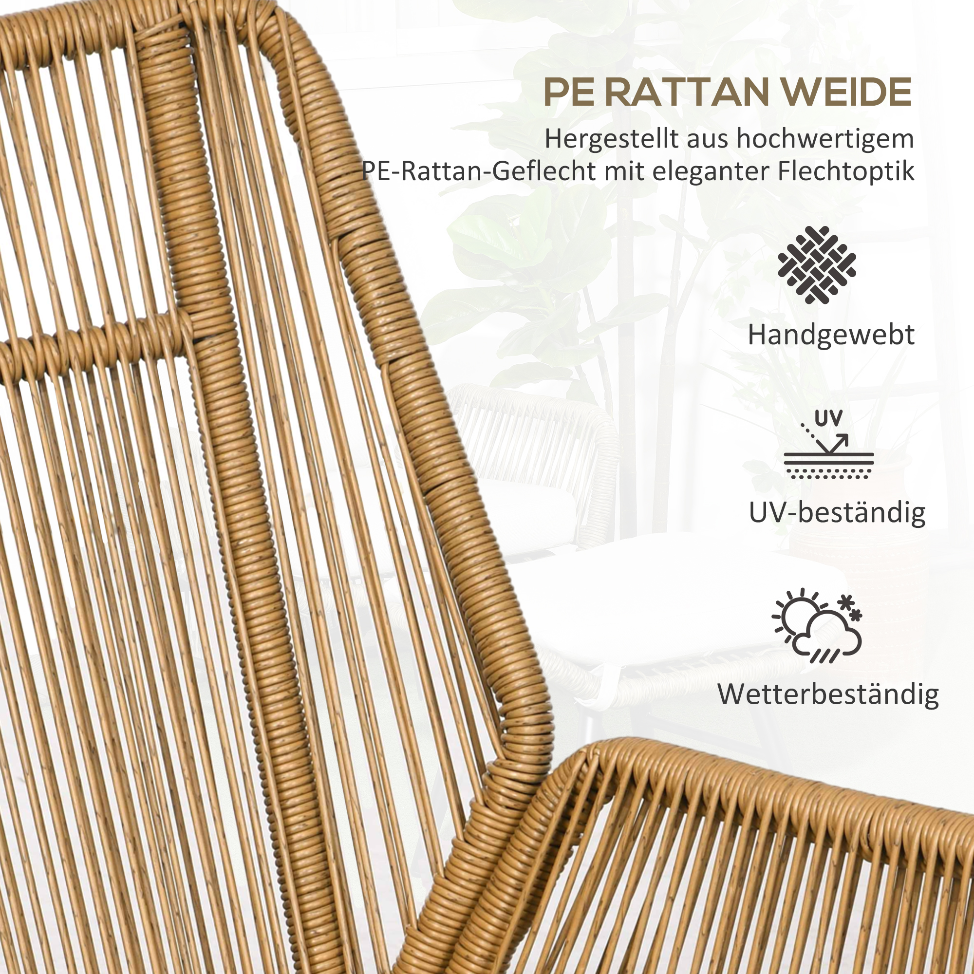 Polyrattan Gartenstuhl und Hocker, verstellbare Lehne, Hellbraun/Grau/Schwarz