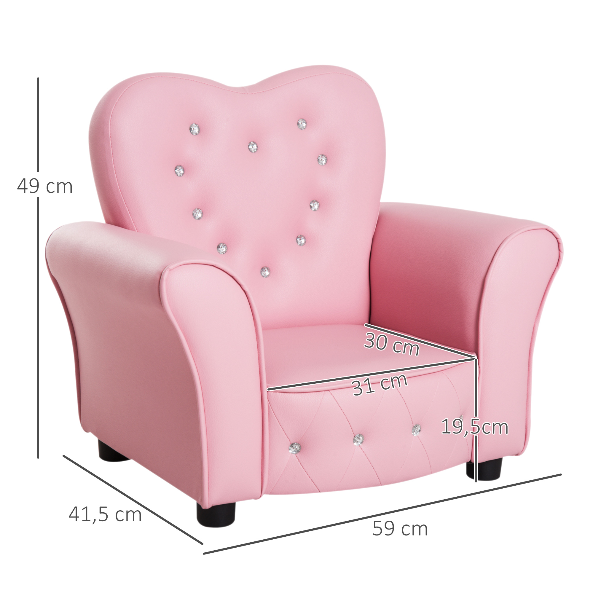 Kindersofa Kindersessel Prinzessin Minisofa Kinderzimmer Sofa herzförmig Rosa L59 x B41,5 x H49 cm