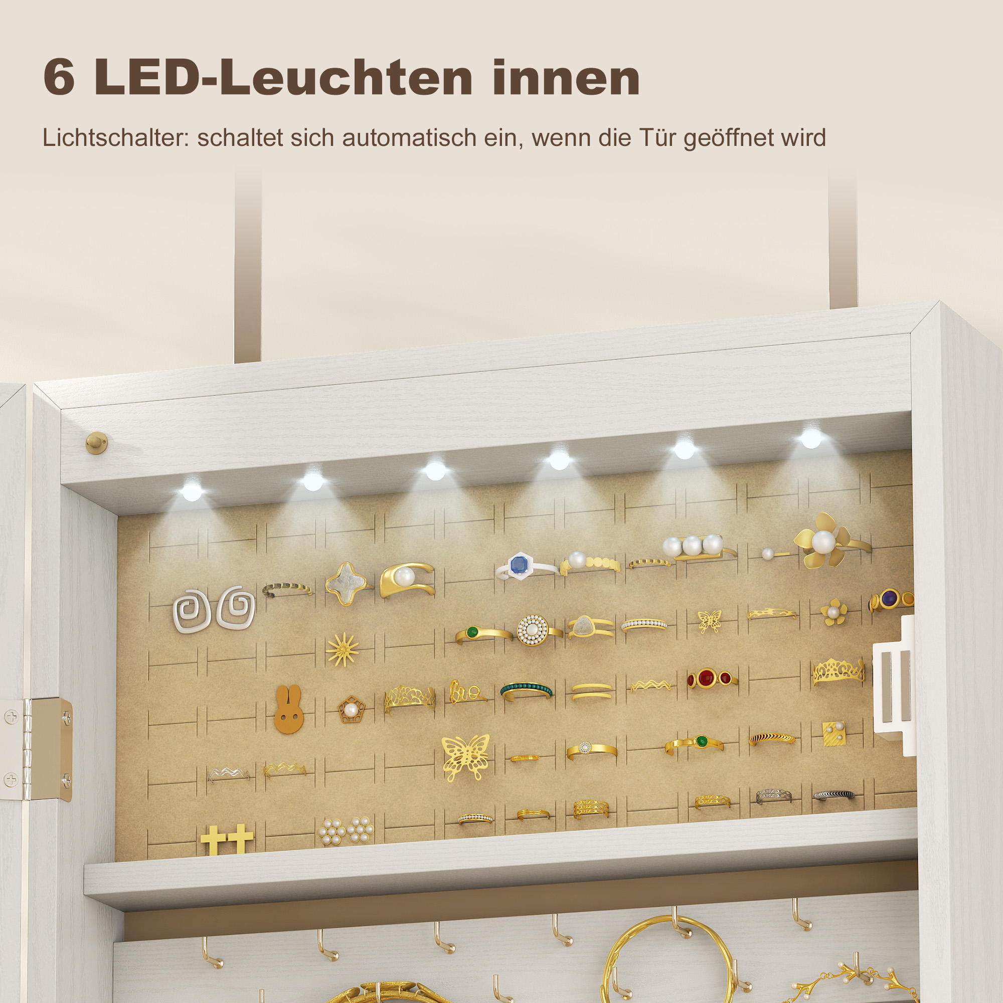 Schmuckschrank mit LED Spiegelschrank Wandschrank Wand-/Türmontage MDF