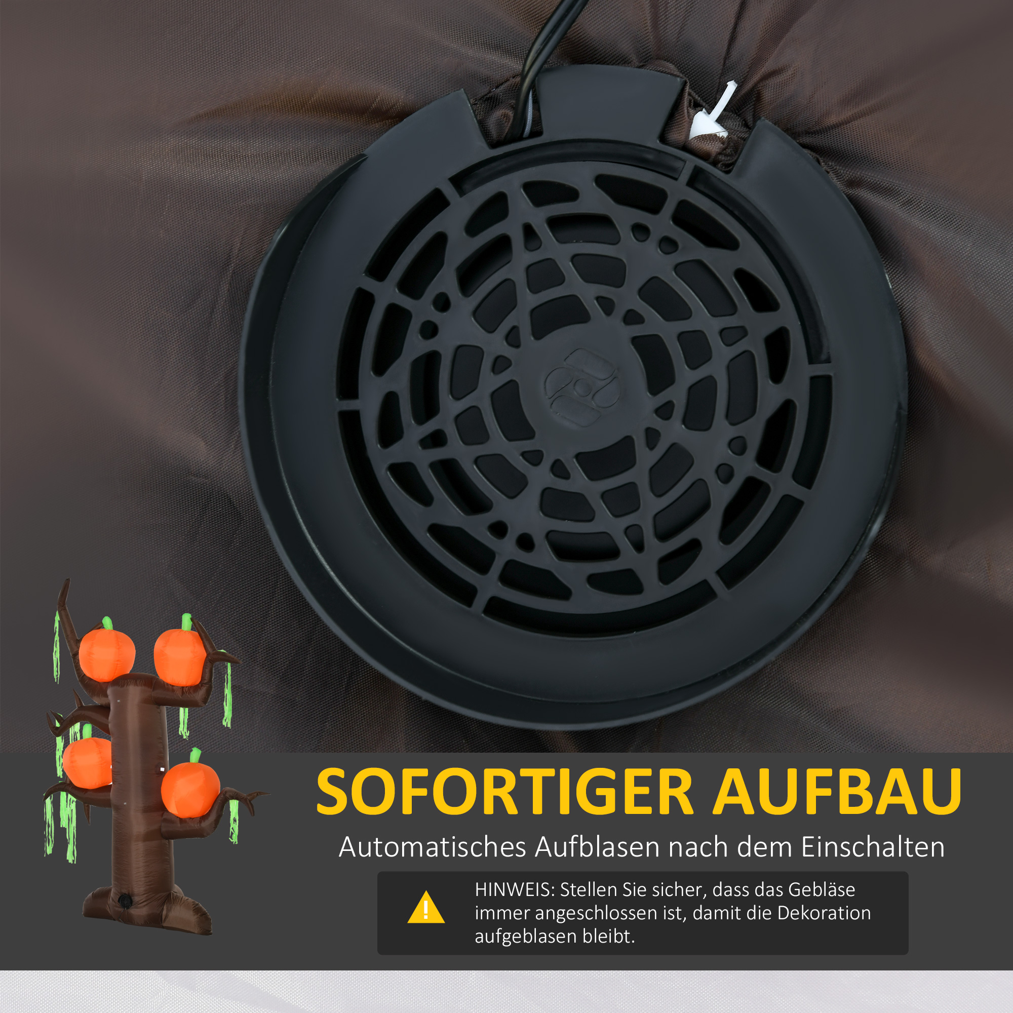 Aufblasbarer Spukbaum Kürbis Halloween Deko Figur Luftfigur mit LED Beleuchtung, Polyester, 180x80x240cm
