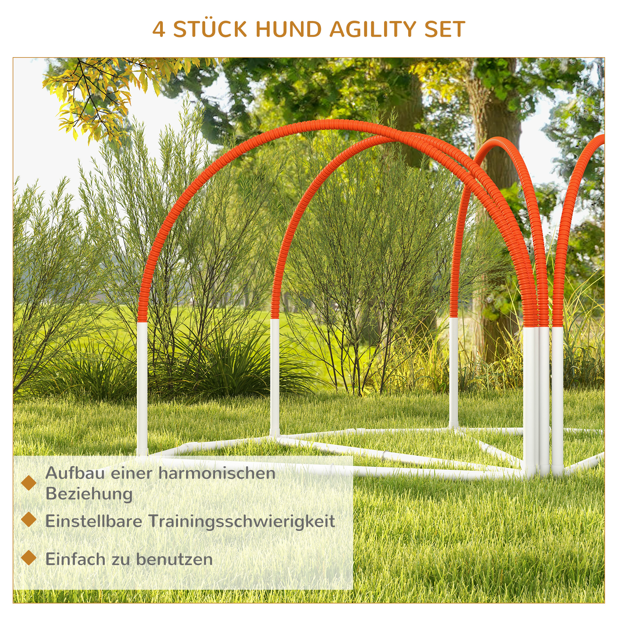 Agility-Set für Hunde, 4-teilig, inkl, Tragetasche, Kunststoff, 89x69x99 cm, Weiß+Orange