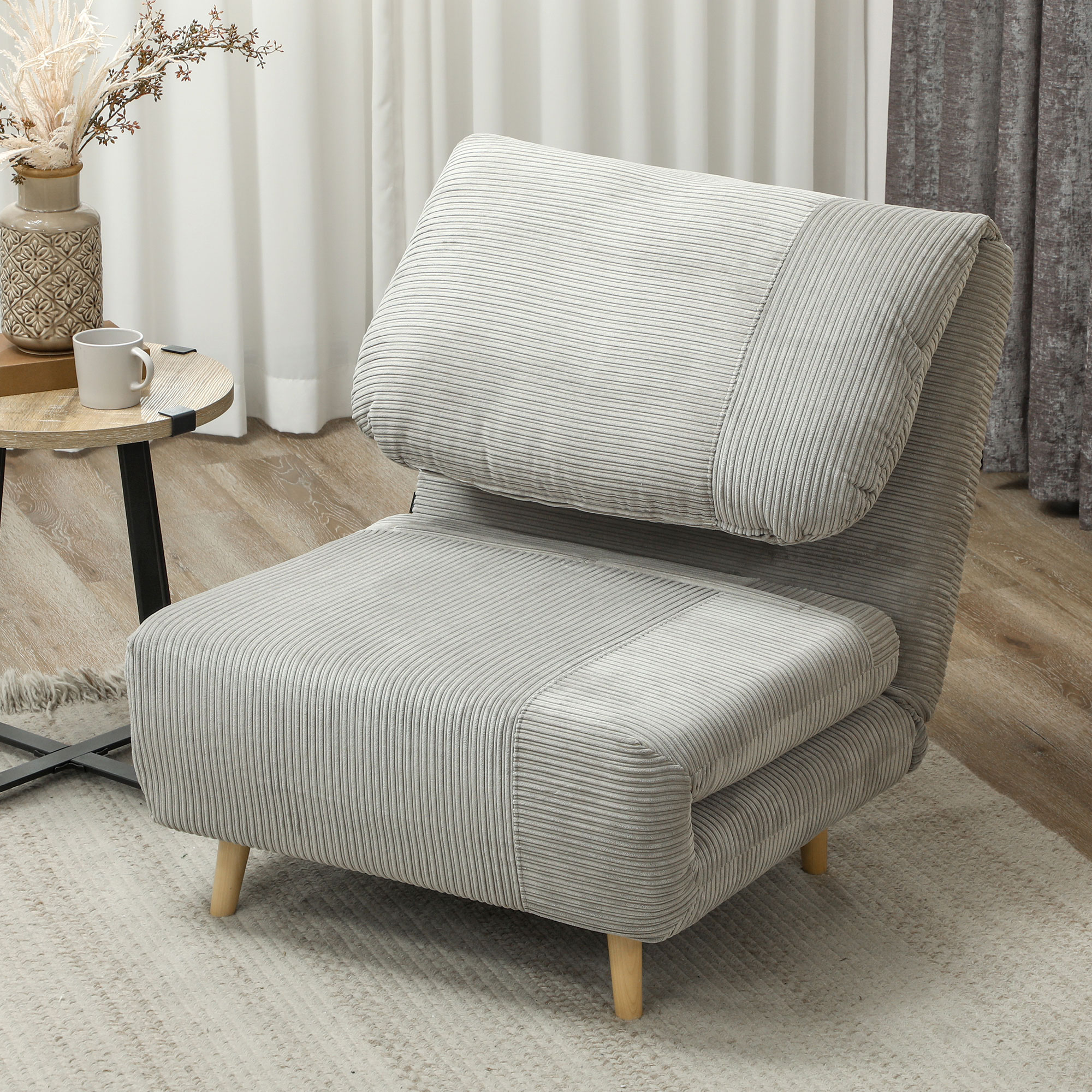 2-in-1 Schlafsessel Gästebett, verstellbare  Kopfstütze Cord-Optik 82 cm x 87 cm x 89 cm Grau