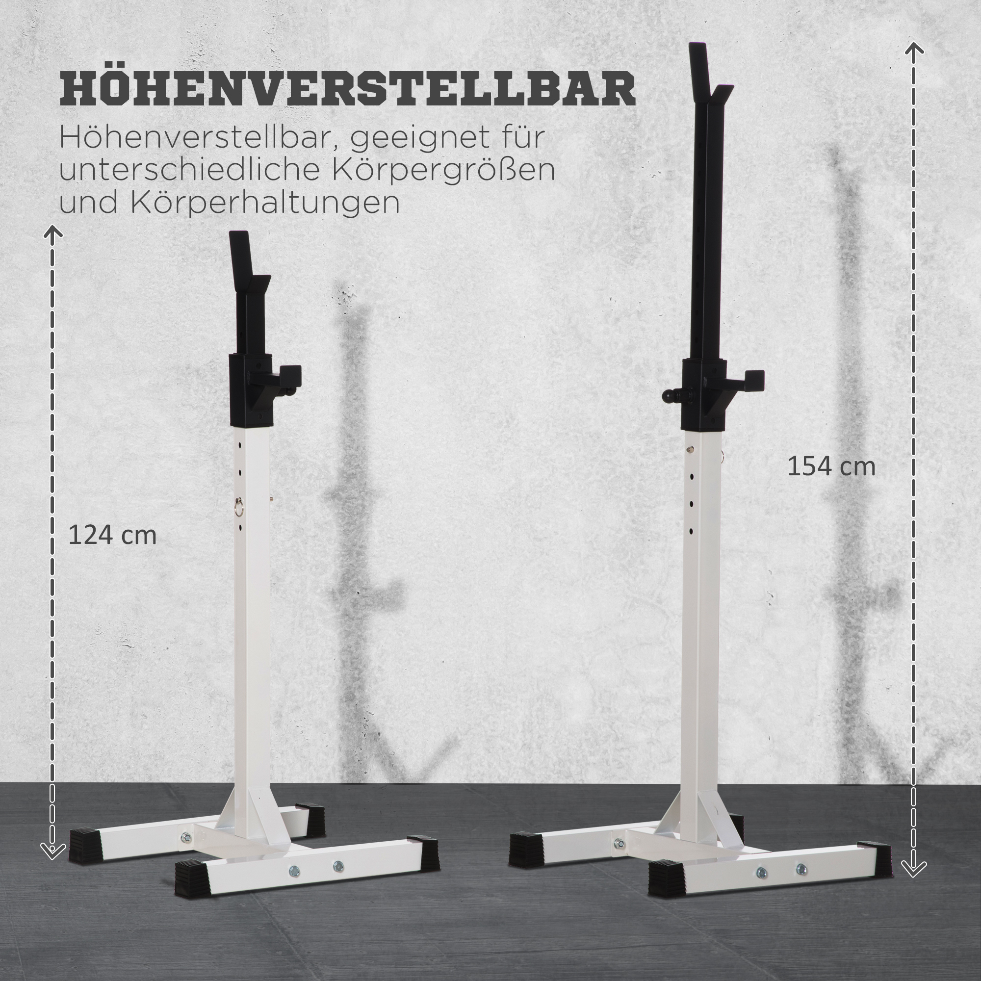 Hantelständer, 2er-Set, bis 150 kg belastbar, höhenverstellbar, Stahl, weiß+schwarz, 52 x 48 x 160 cm