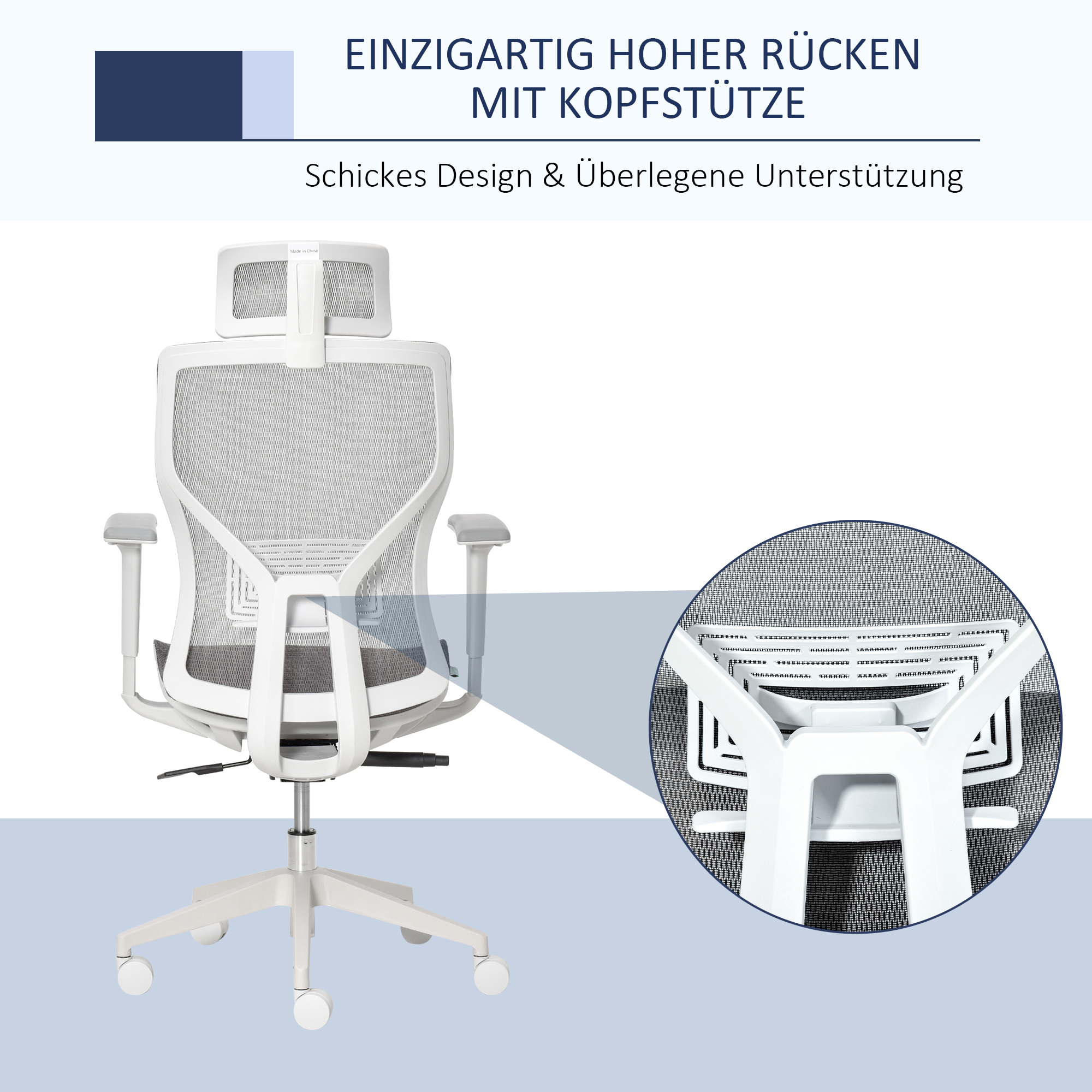 Bürostuhl Schreibtischstuhl Drehstuhl Gamingstuhl mit Kopflehne Lendenkissen 3D-Armlehne 3 Stufen 360°-Drehräder höhenverstellbar ergonomisch Mesh-Stoff Schaumstoff Grau 67 x 65 x 120-128 cm