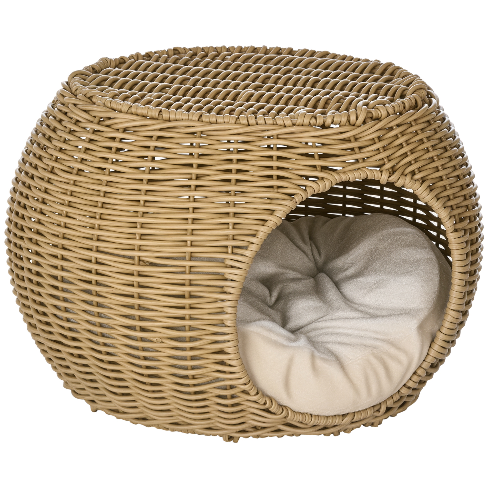 Katzenkorb Rattan zweistöckig Katzenbett Katzenkörbchen mit Kissen Vordertür  für Katze unter 3,5 kg Ø40 x 30 cm