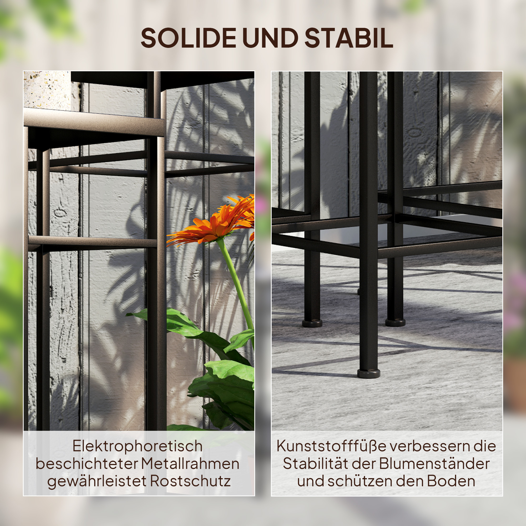 3er-Set Pflanzenständer, 3 verschieden große Gestelle zum Präsentieren von Blumen und anderen Gegenständen, Blau+Weiß