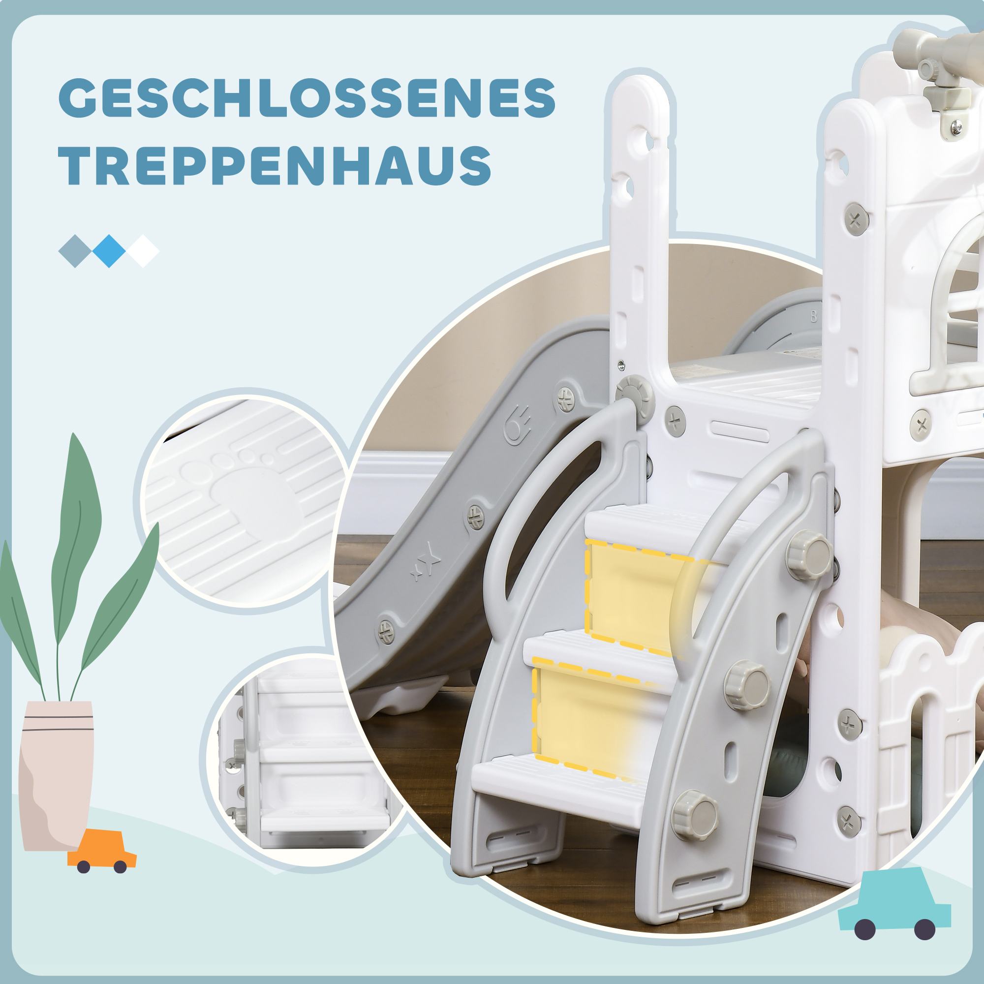 Kinderrutsche, 5 in 1, Kleinkinderrutsche mit Basketballkorb, Teleskop Klettergerüst Grau 70 x 177 x 92 cm