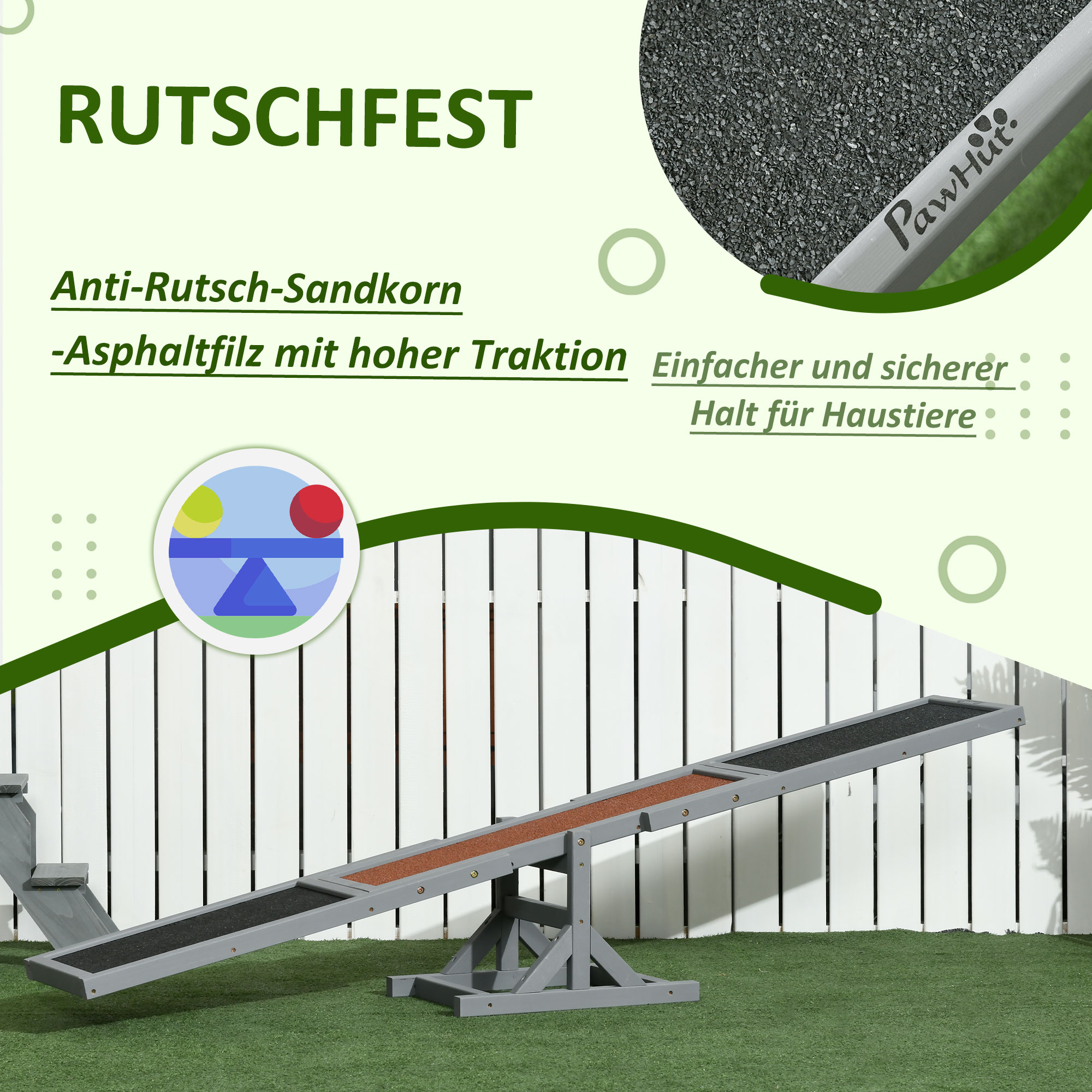 Hundewippe Aqulity-Wippe Hundesportwippe, 180 x 30 x 30 cm, Grau + Braun