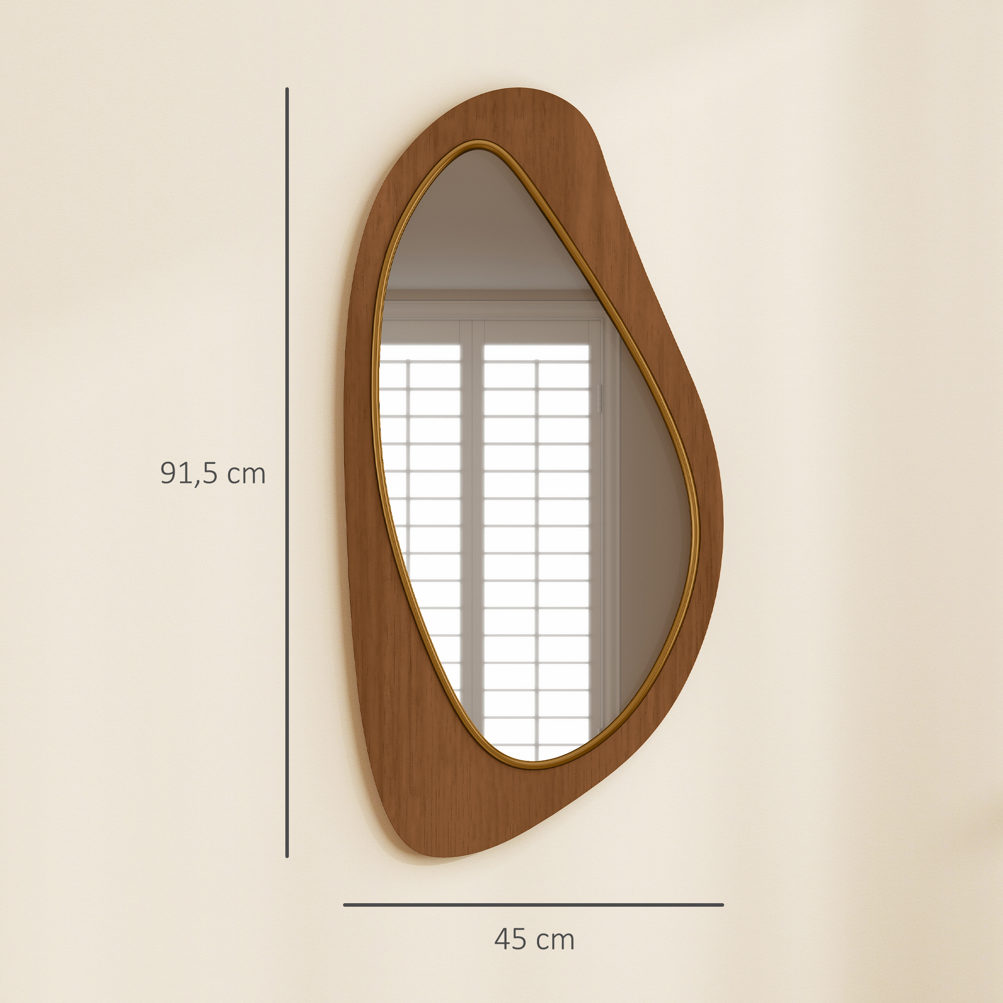 Wandspiegel Fenster Spiegel mit Kieferfurnierrahmen für Schlafzimmer Wohnzimmmer, 91,5 x 45 x 3 cm, Naturholz