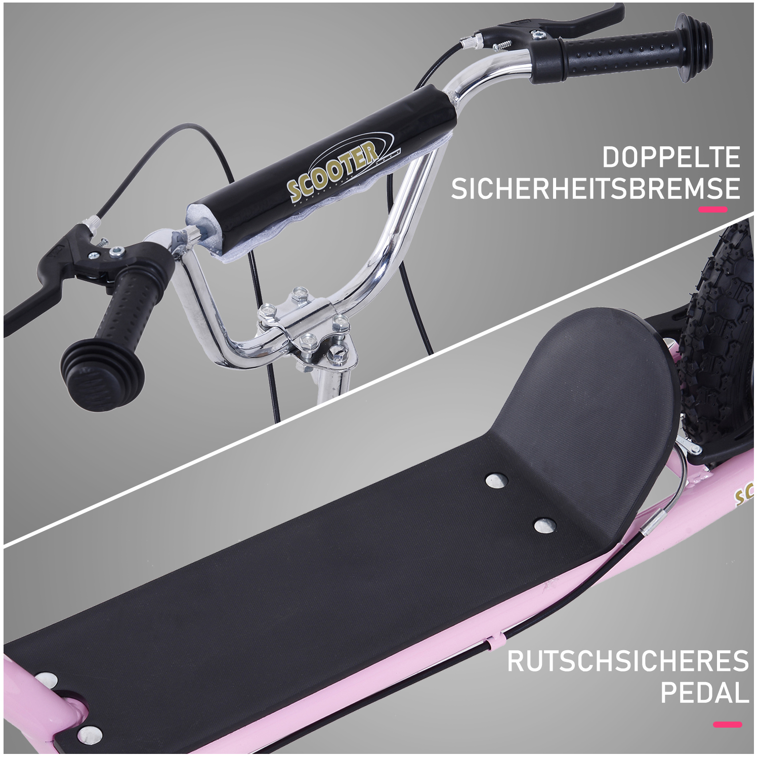 Kinderroller mit Luftreifen Kickscooter Scooter Tretroller Cityroller für Kinder Kickboard 16 Zoll ab 5 Jahre Höhenverstellbar Rosa 143 x 58 x 92-100 cm