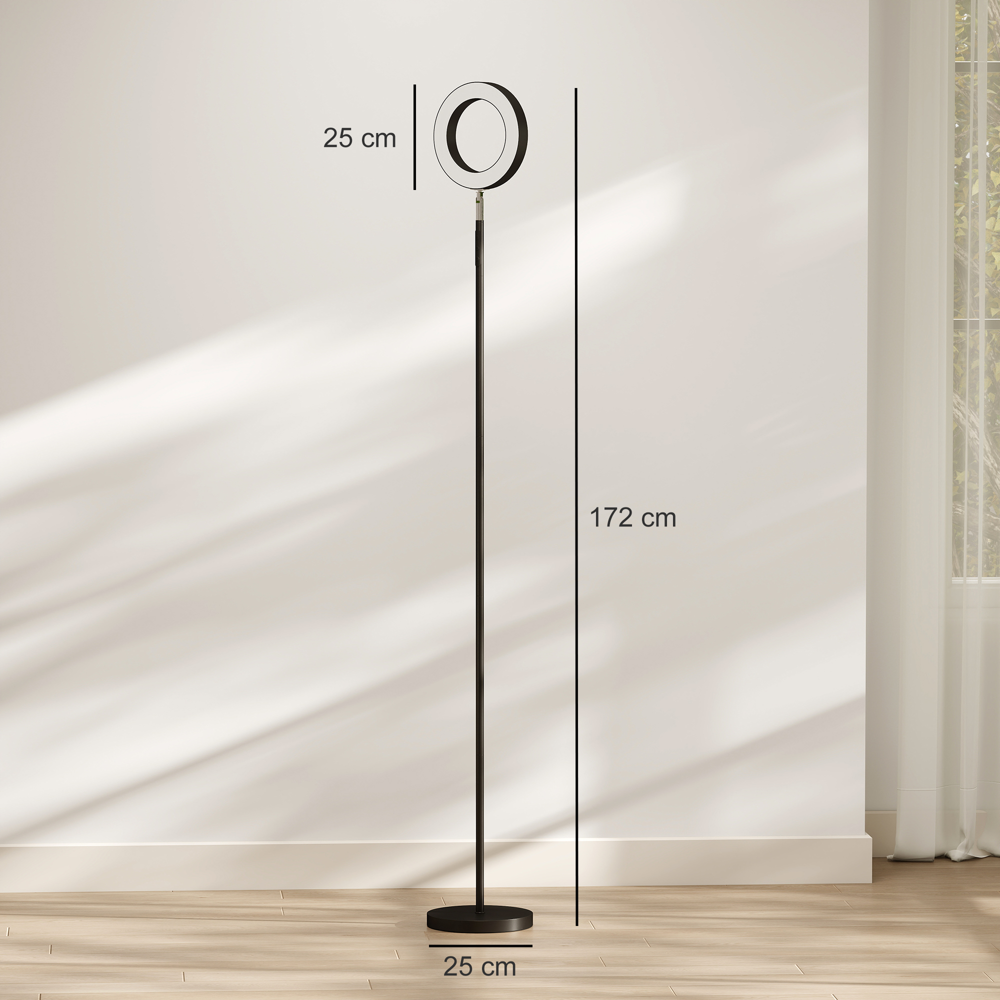 Stehlampe 42W LED dimmbar 3 Farbtemperaturen Deckenfluter verstellbarer Ringkopf Schwarz