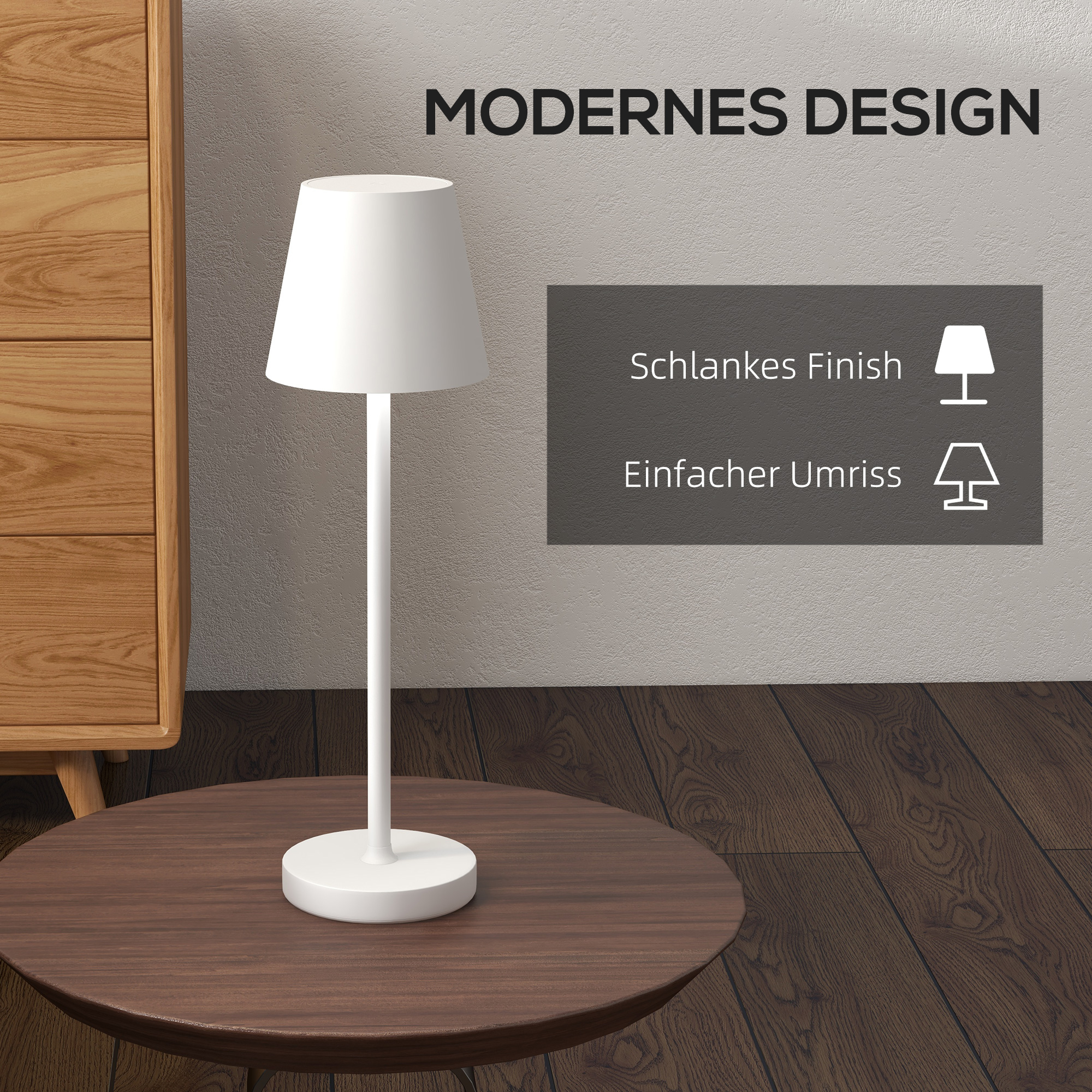 Aufladbare USB-Tischleuchte mit 3 Lichtfarben, Tragbare USB-Nachttischlampe mit Touch-Schalter, Metall, Weiß