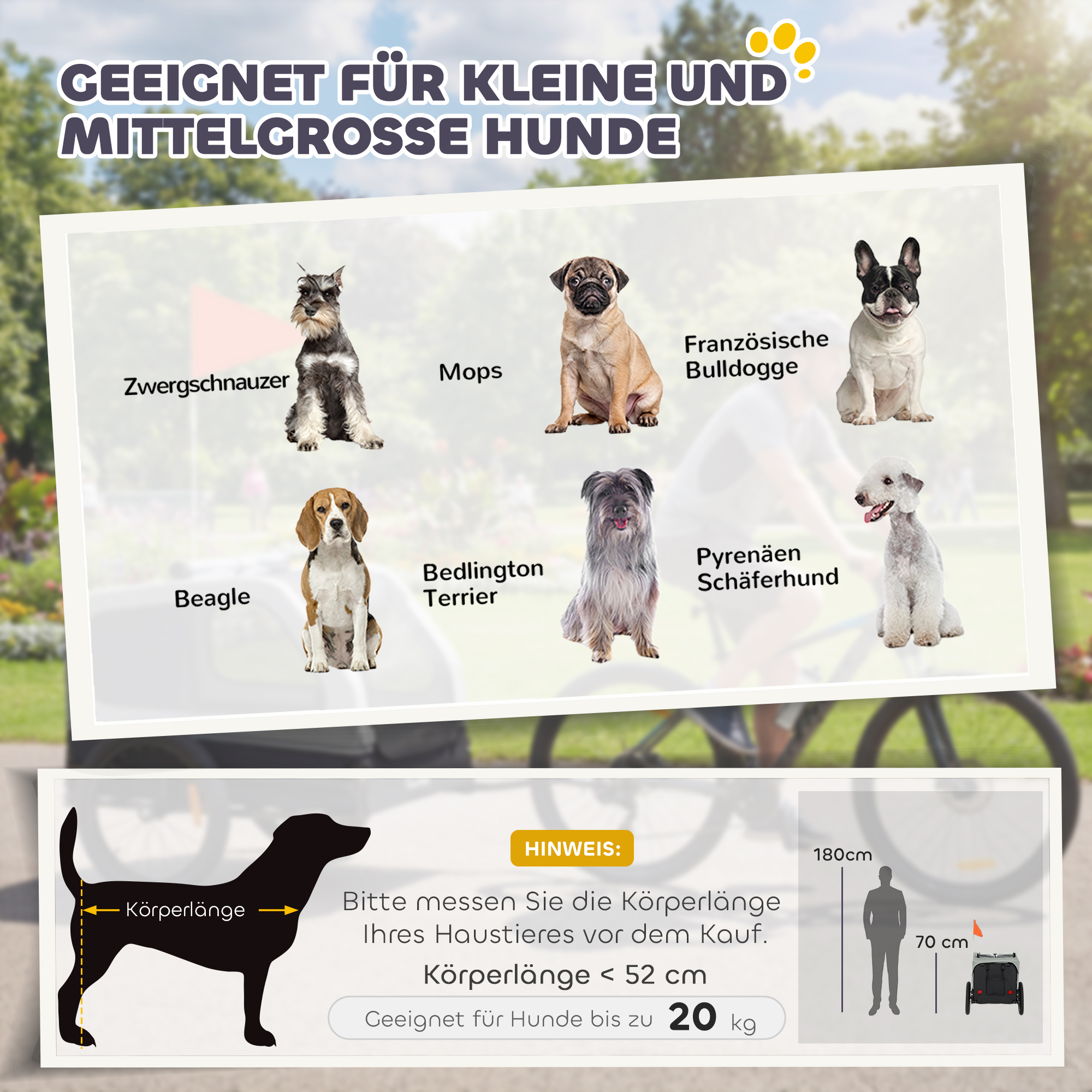 faltbarer Fahrradanhänger für mittelgroße Hunde bis 20kg mit herunterklappbare Rampe Reflektoren Leine Flagge Grau