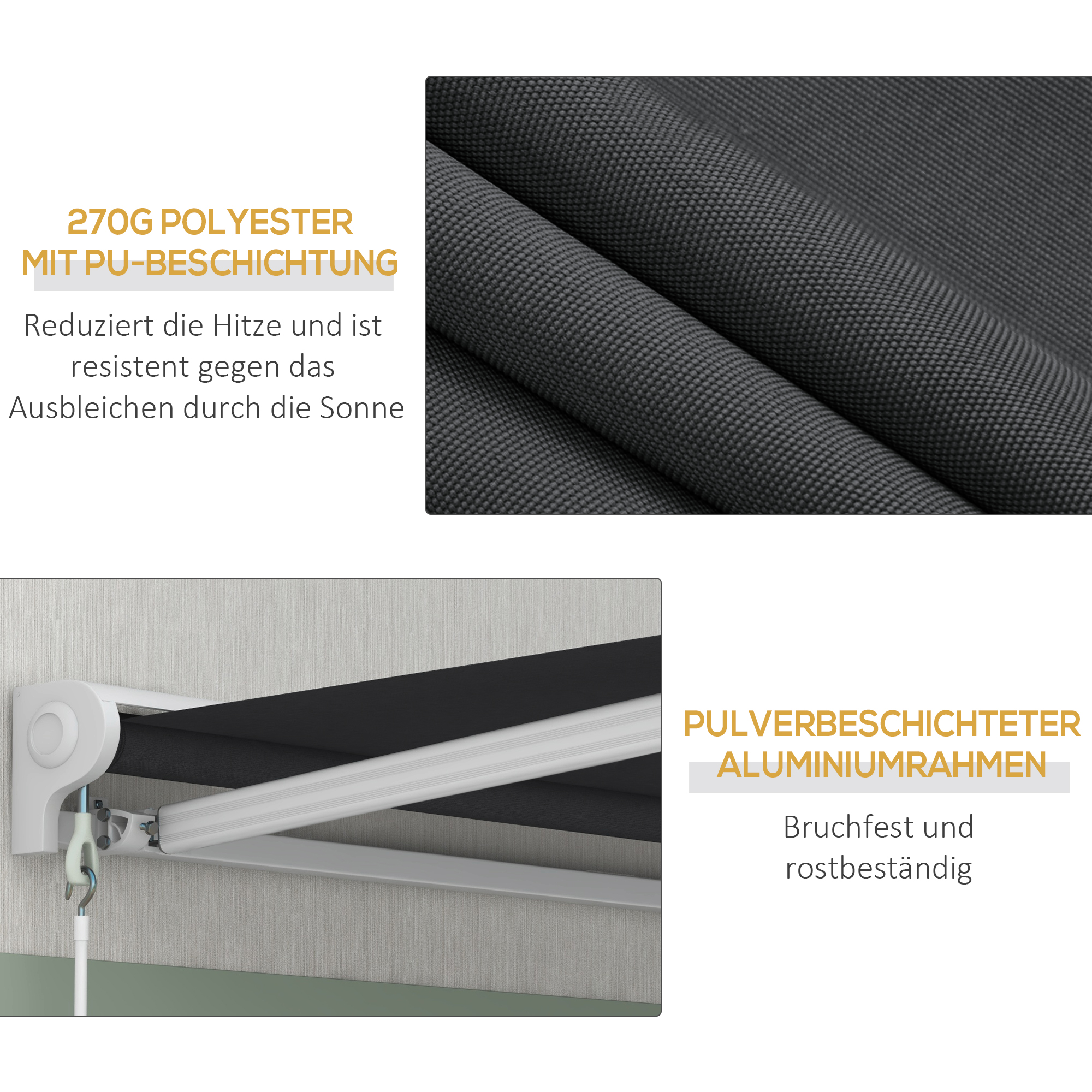 Markise, elektrisch/manuell ausfahrbar, Halbkassette, Fernbedienung, Aluminiumrahmen, 2,5 x 2 m, Grau