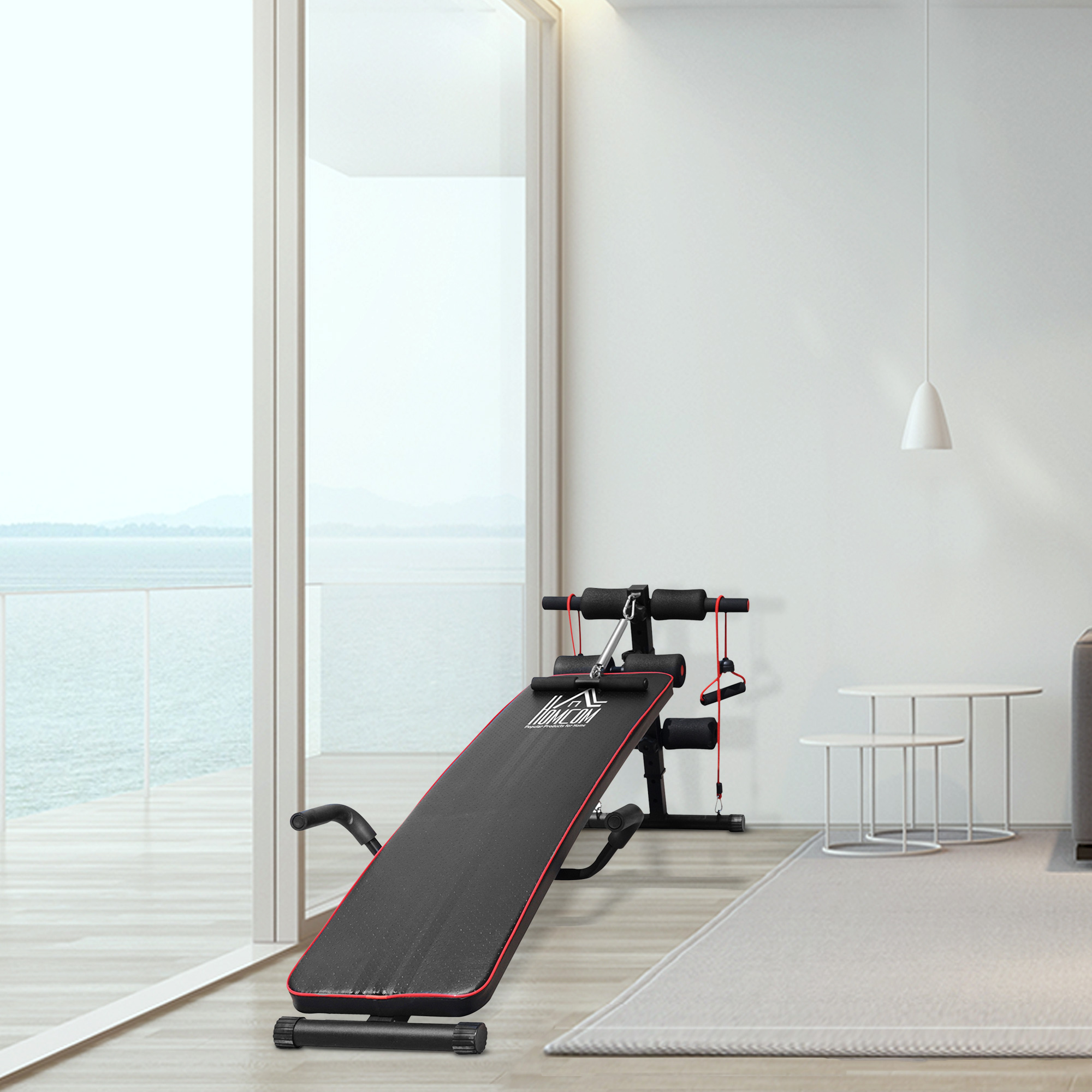 Sit Up Bank höhenverstellbar multifunktion Hantelbank mit 4/5-Fach Verstellbarer Beinfixierung, Trainingsbank für Ganzkörpertraining Flachbank Schrägbank Bauchtrainer & Rückentrainer