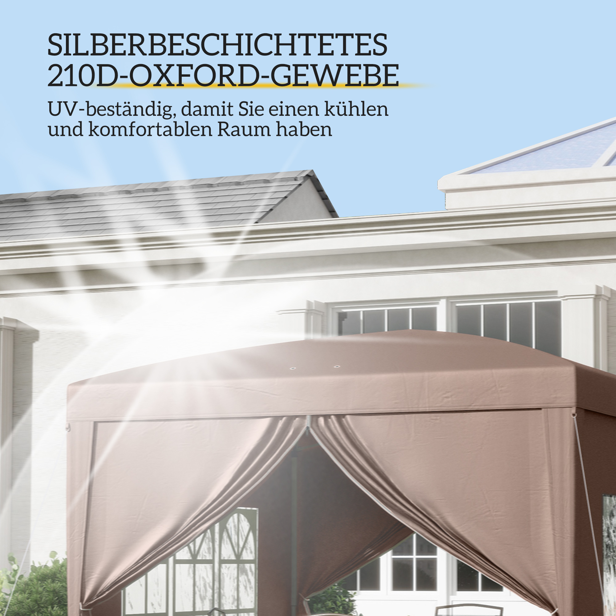 3 x 3 m Pavillon mit 4 Seitenwänden, Fenster, Festzelt mit UV-Schutz, Gartenzelt inkl. Tragetasche, Stahl, Kaffee