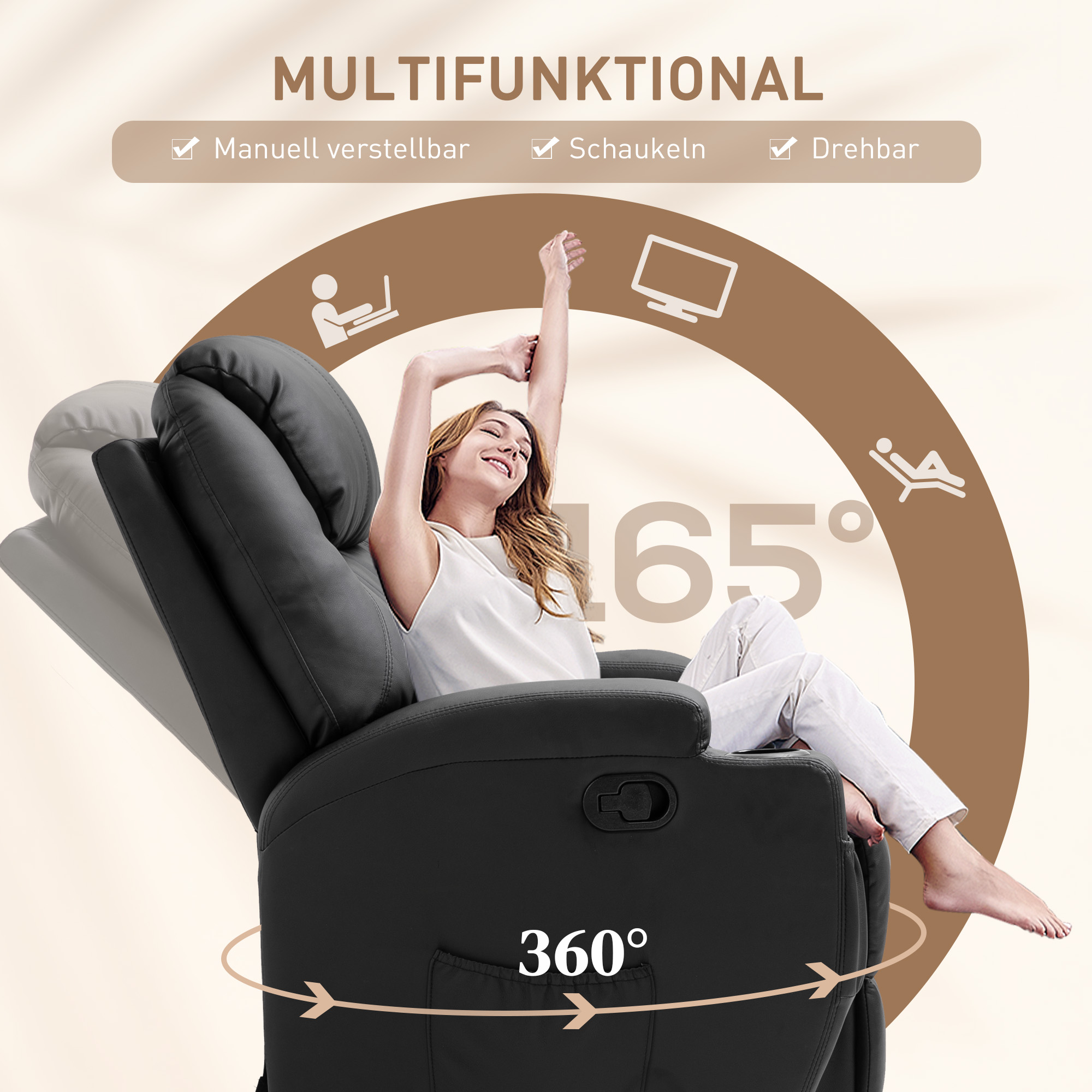 Massagesessel Elektrisch Relaxsessel Fernsehsessel Massagefunktion 5 Massage-Modi Liegefunktion Kunstleder Holz Metall Schaumstoff Schwarz 84 x 92 x 109 cm