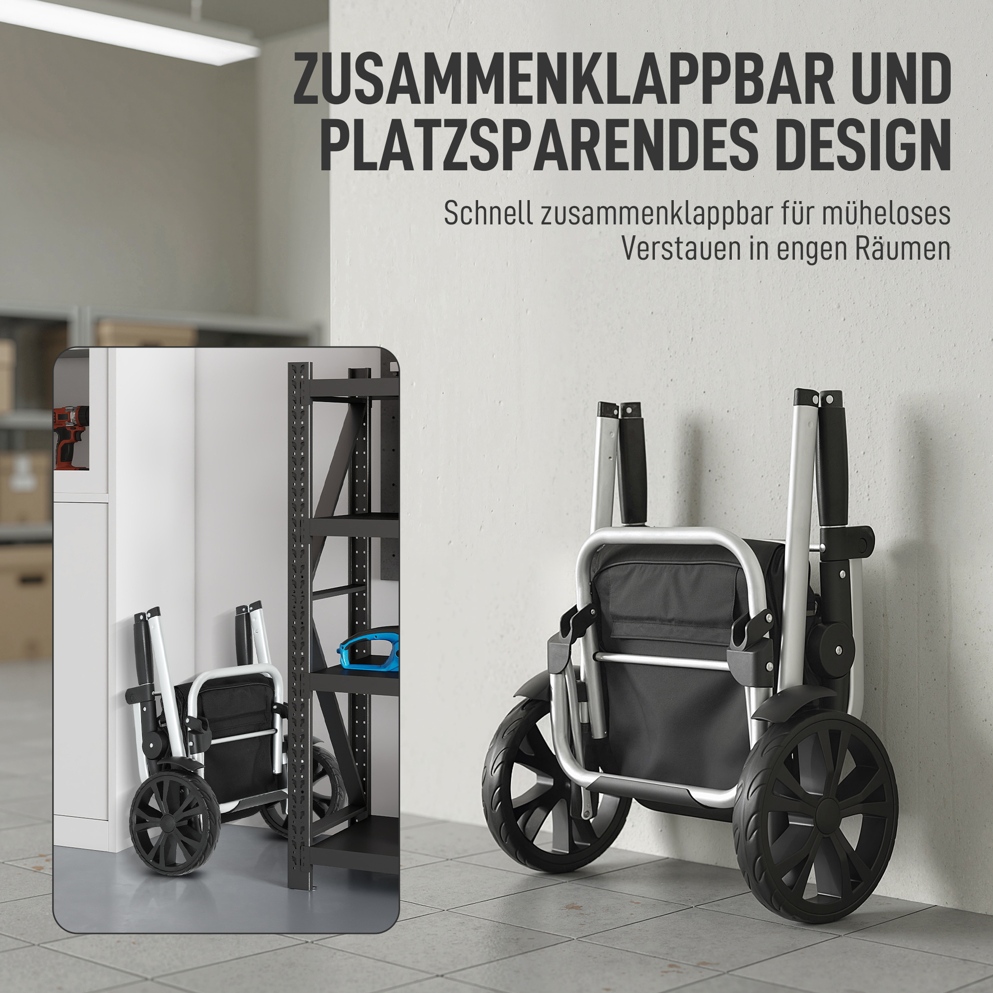3-in-1 Einkaufstrolley klappbar mit 40L Kapazität belastbar Trolley bis 25kg mit Kühlfach Schwarz