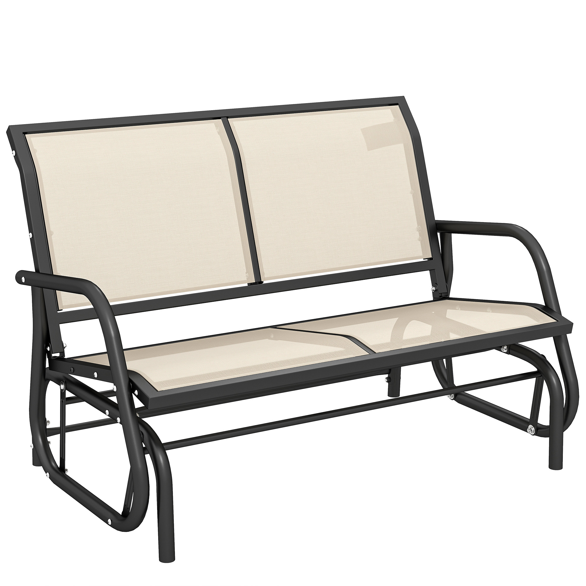 2-Sitzer Schaukelstuhl Gartenbank mit Schaukelmechanismus Gartenschaukel Sitzbank aus Metall Parkbank bis 200 kg belastbar Gartenmöbel für Garten, Terrasse, 120 x 70 x 85 cm Schwarz+Beige