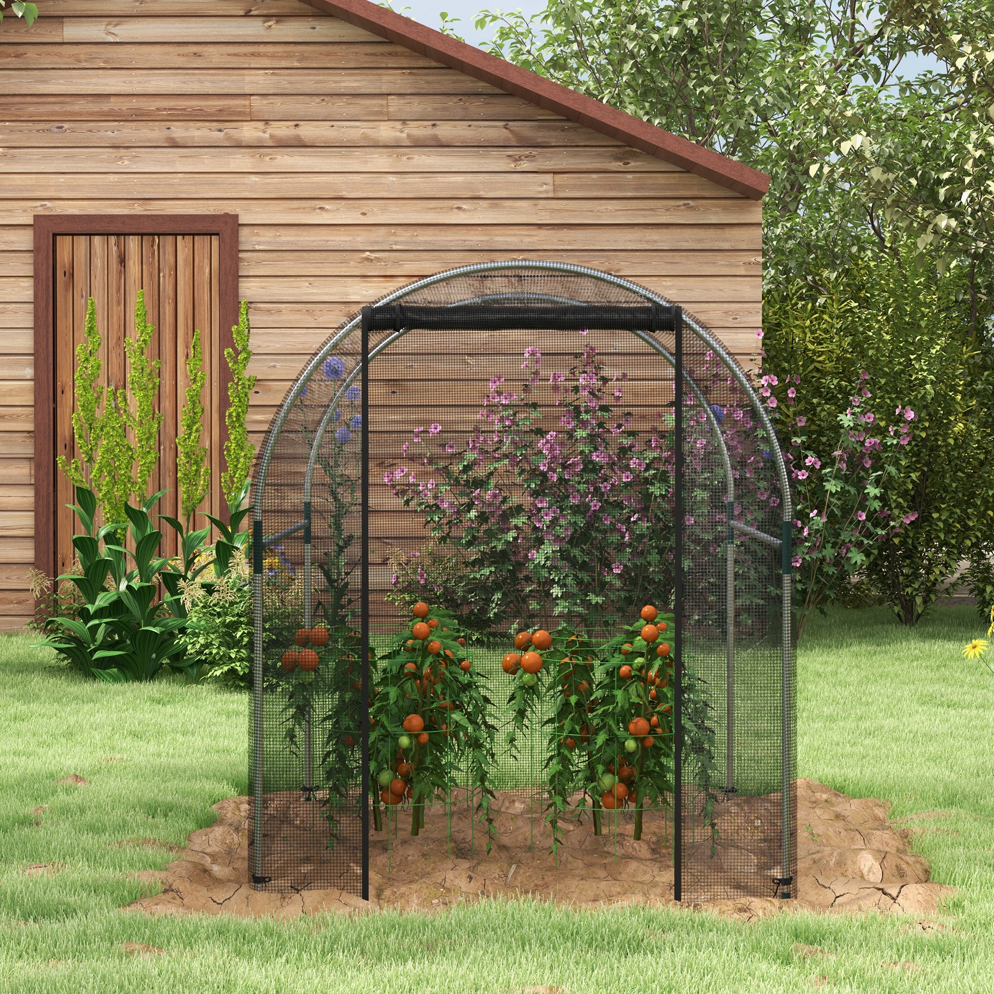 Pflanzenschutznetz, Vogelschutz, mit Tür und stabilem Stahlrahmen, 1,2x1,5x1,5m, Schwarz/Silber