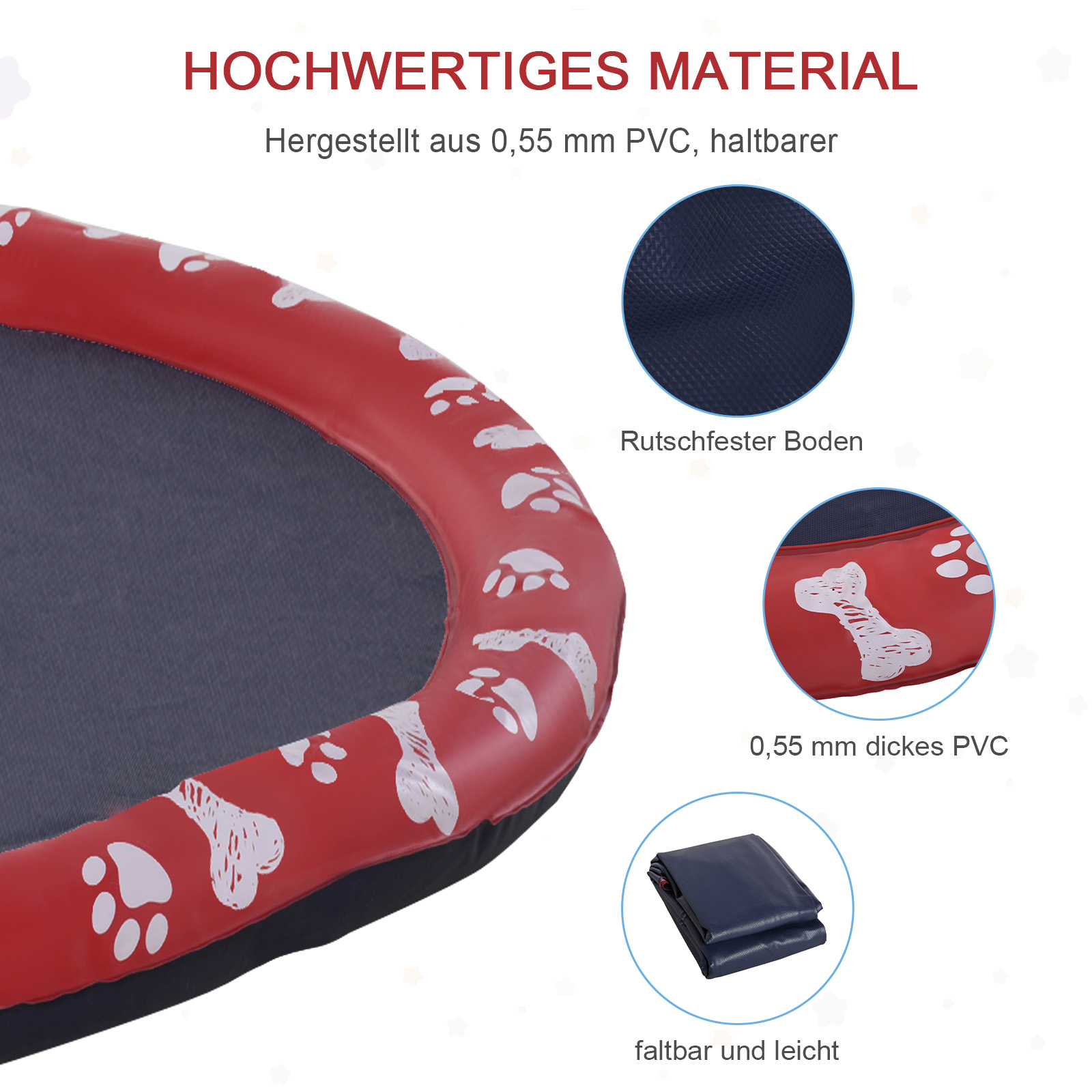 Hundepool, Wasser-Spielpool, rutschfest, robust, tierfreundlich, Ø170 cm, Rot