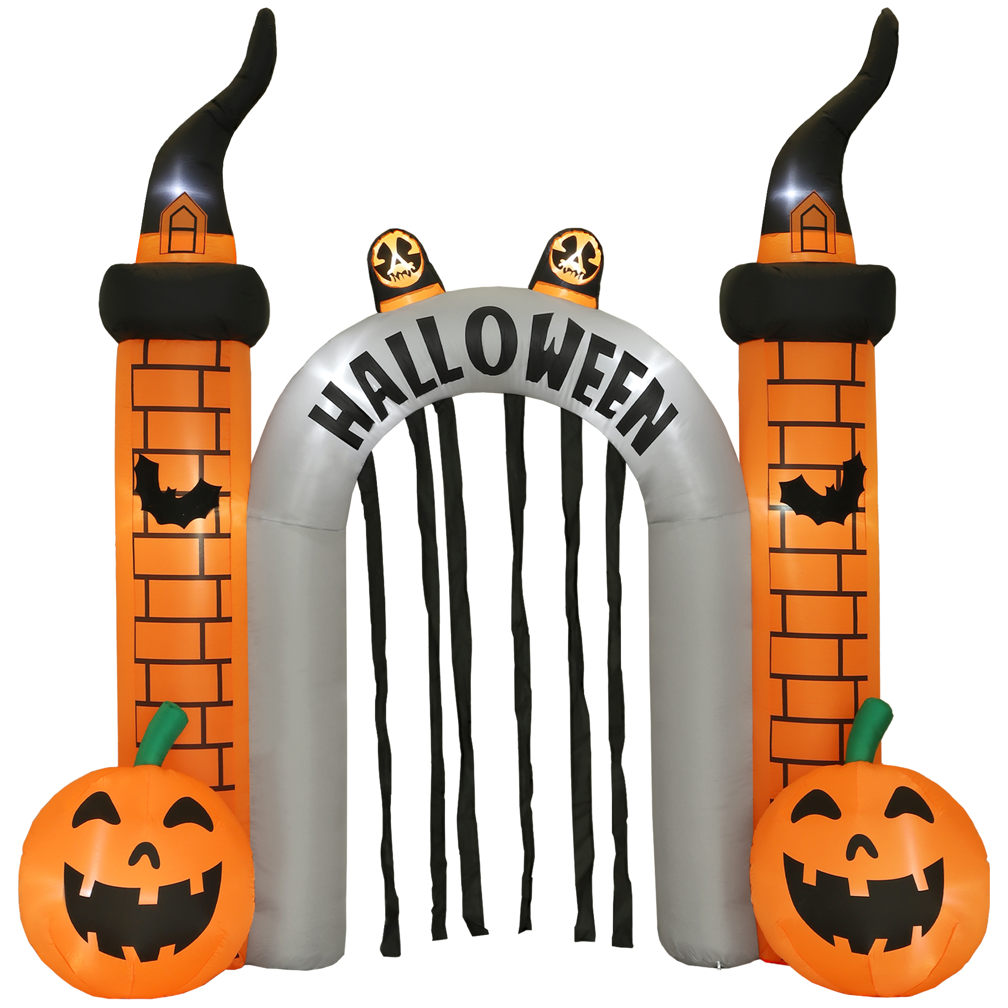 Aufblasbarer Halloween-Torbogen, Kürbis-Design, LEDs, Heringe, Polyester